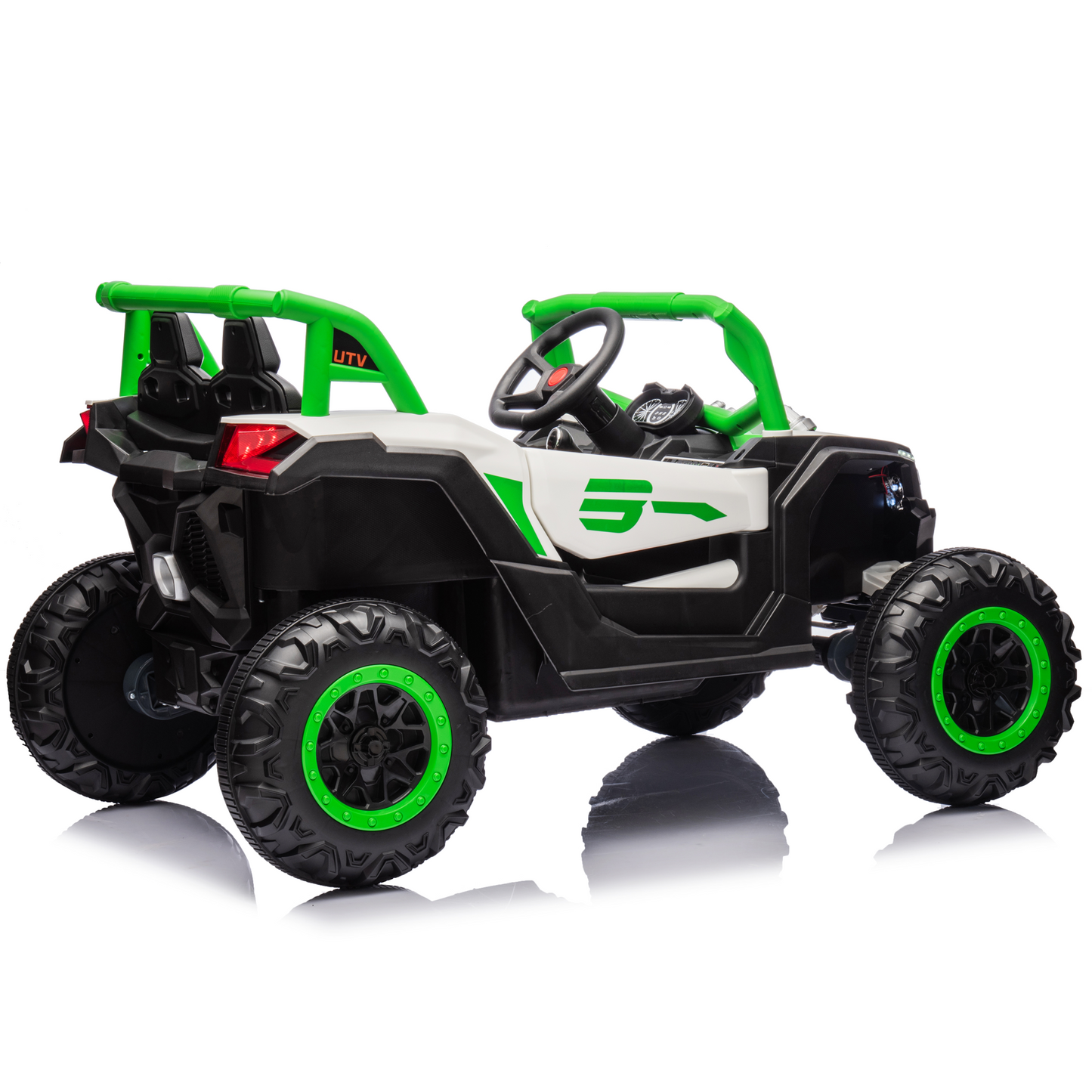 Joyracer 24V Ride on Car w/ Remote Control, 4WD Powered Electric Off-Road UTV with 4*200W Motors, Larger Seat 4 Wheeler with LED Light, Bluetooth, Music, Spring Suspension, 3 Speeds, Green