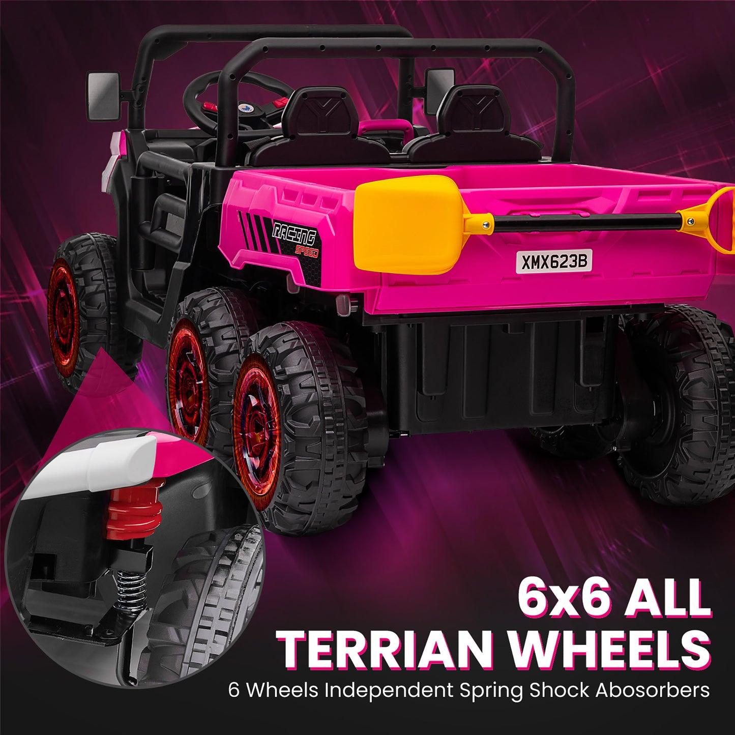 24V 2 Seater Kids Ride on Truck Car, 4WD Electric Powered Ride on Tractor with Trailer Remote Control