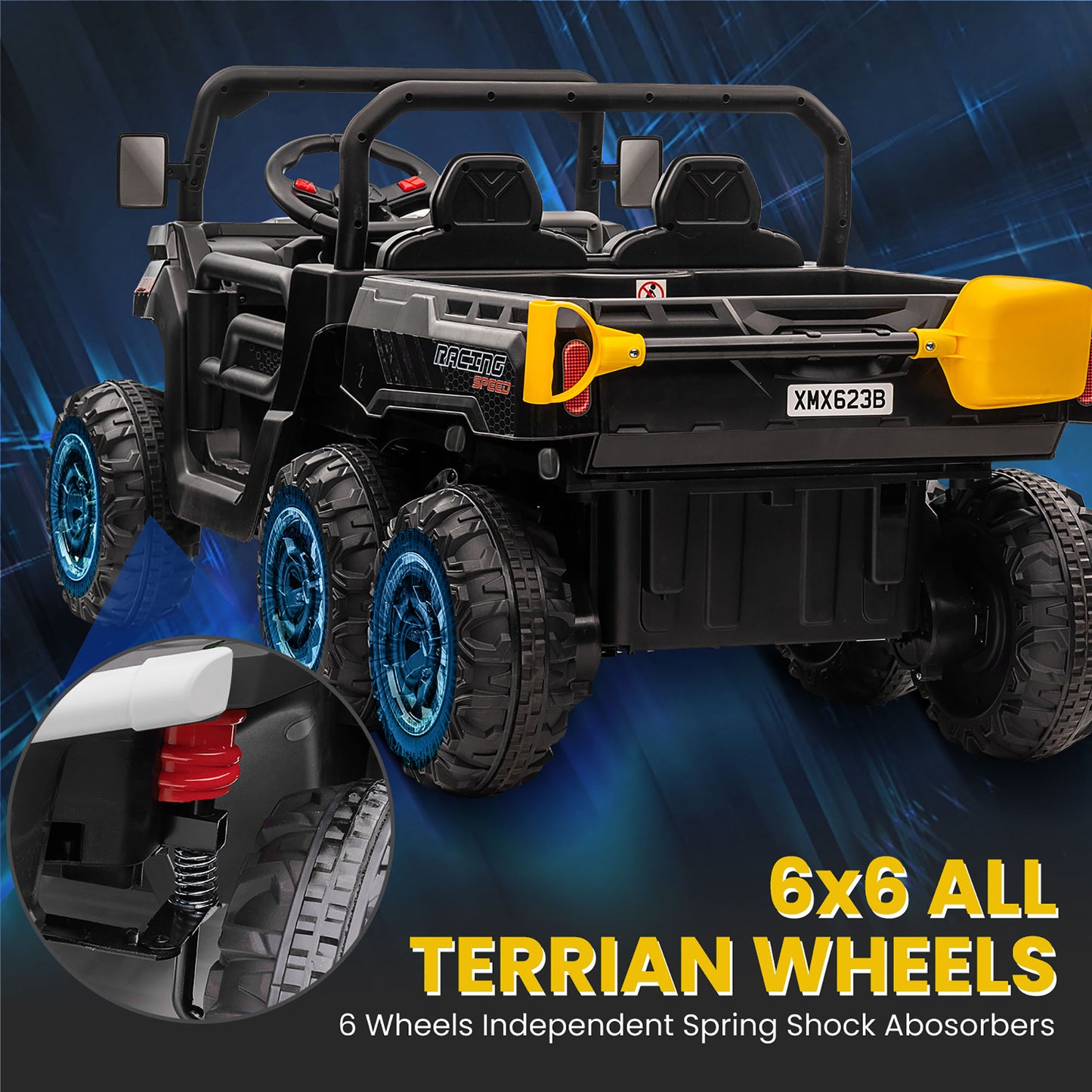 24V 2 Seater Kids Ride on Truck Car, 4WD Electric Powered Ride on Tractor with Trailer Remote Control
