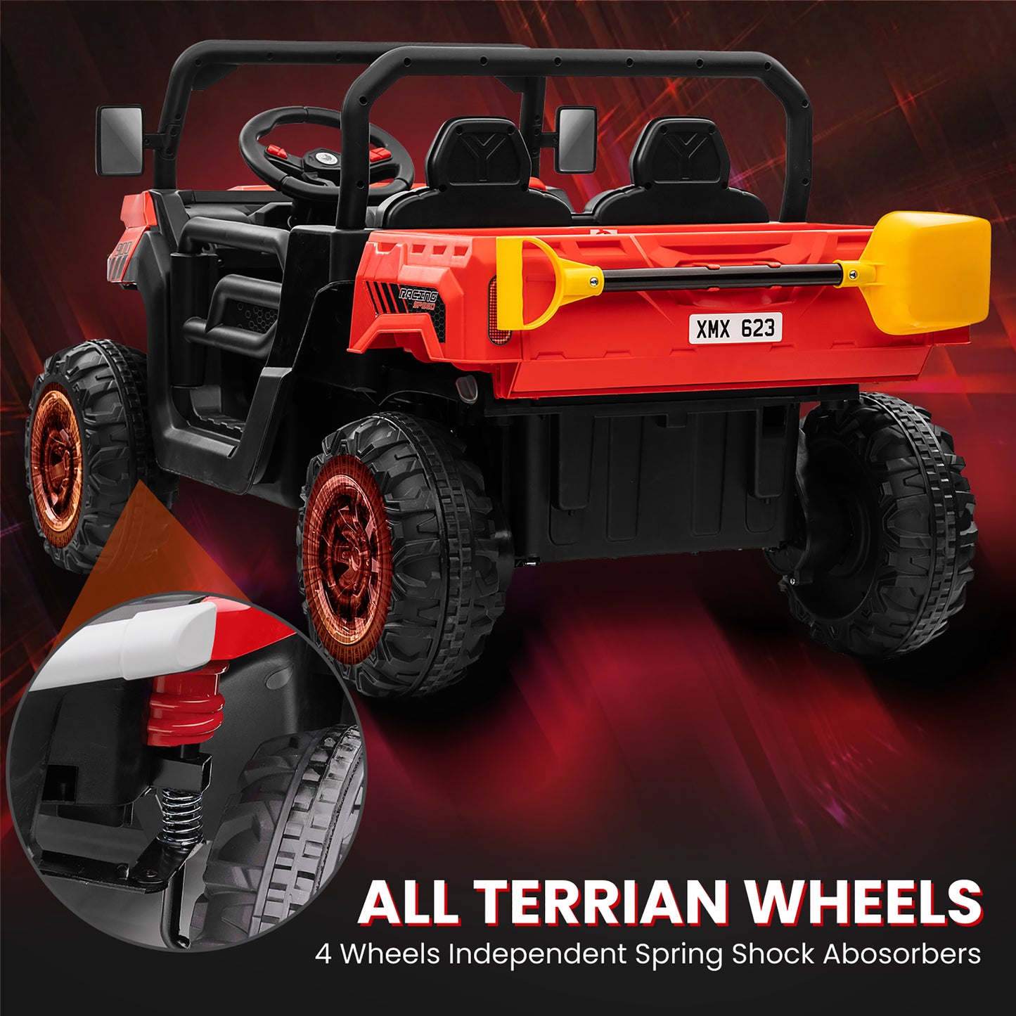 24V Ride on Toys with Remote Control, 2 Seater Powered Ride on Tractor w/ Trailer, Outdoor 4-Wheeler UTV Toys for Kids -Green, Black, Pink, Red-623