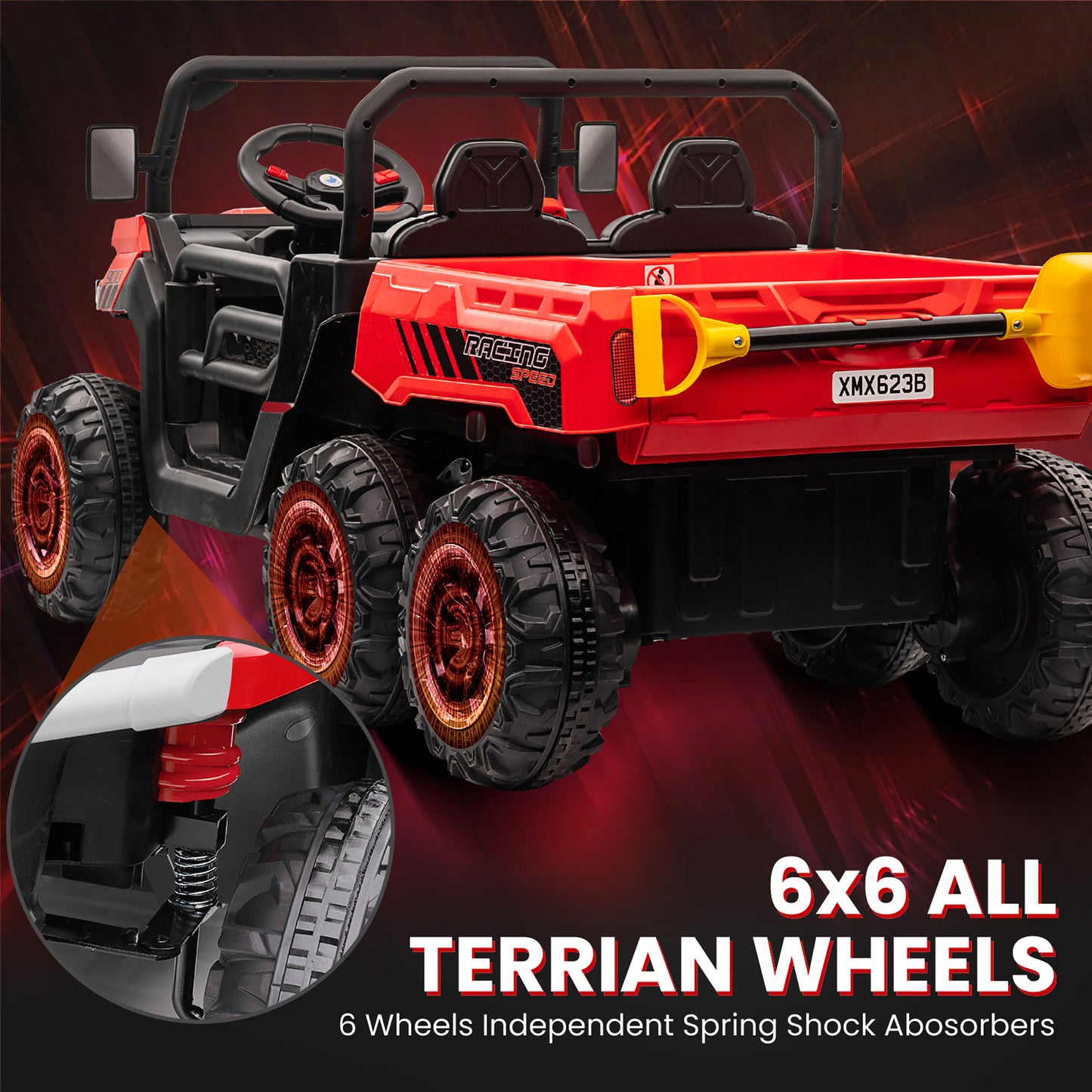 24V 2 Seater Kids Ride on Truck Car, 4WD Electric Powered Ride on Tractor with Trailer Remote Control