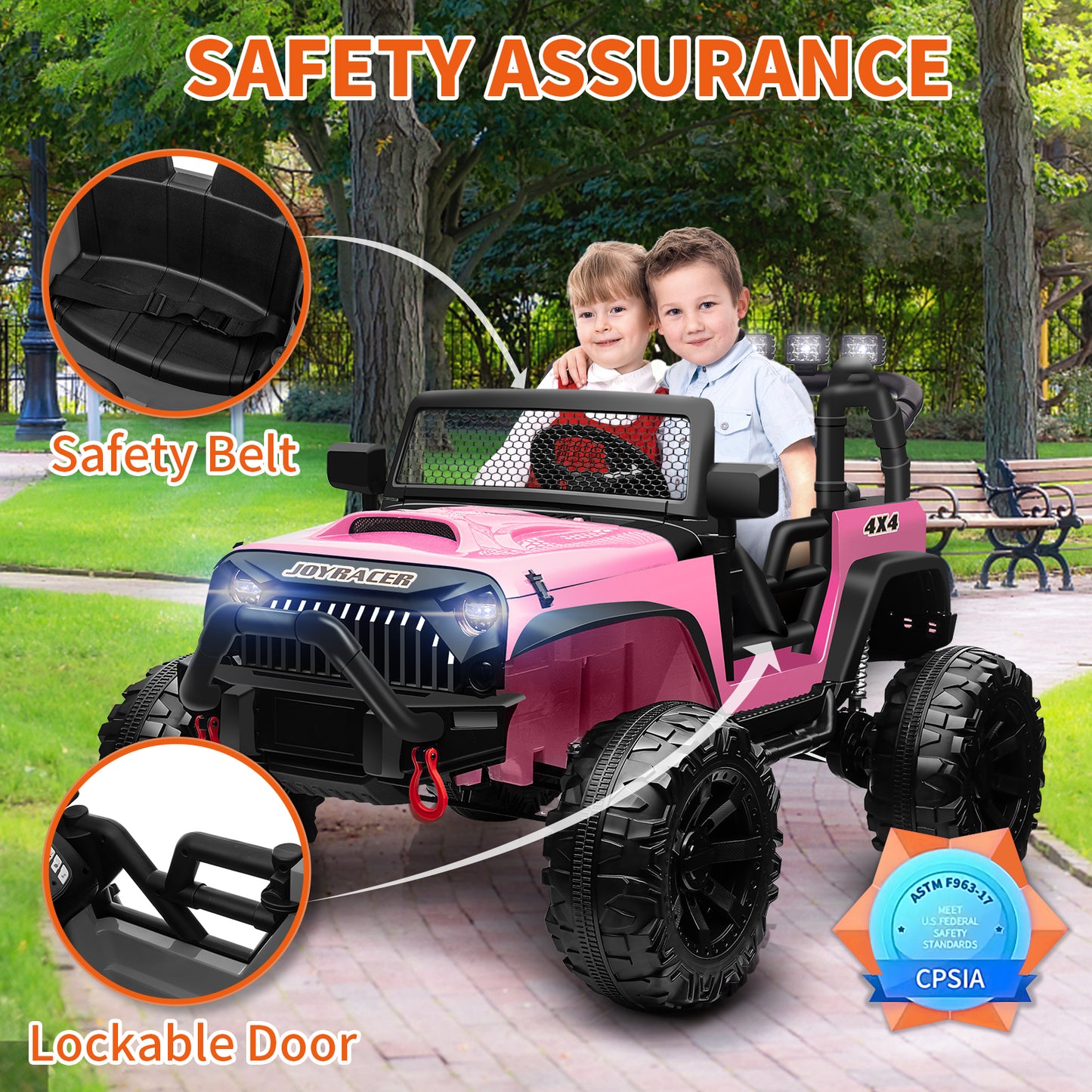 24V 4WD Kids Ride On Truck with Remote Control, 2 Seater Ride On Off-Road Toy Car w/ 4x200W Motors, 9AH Battery Powered Electric Vehicle, Spring Suspension, 3 Speeds, LED Lights, Bluetooth MP3 Music, Pink