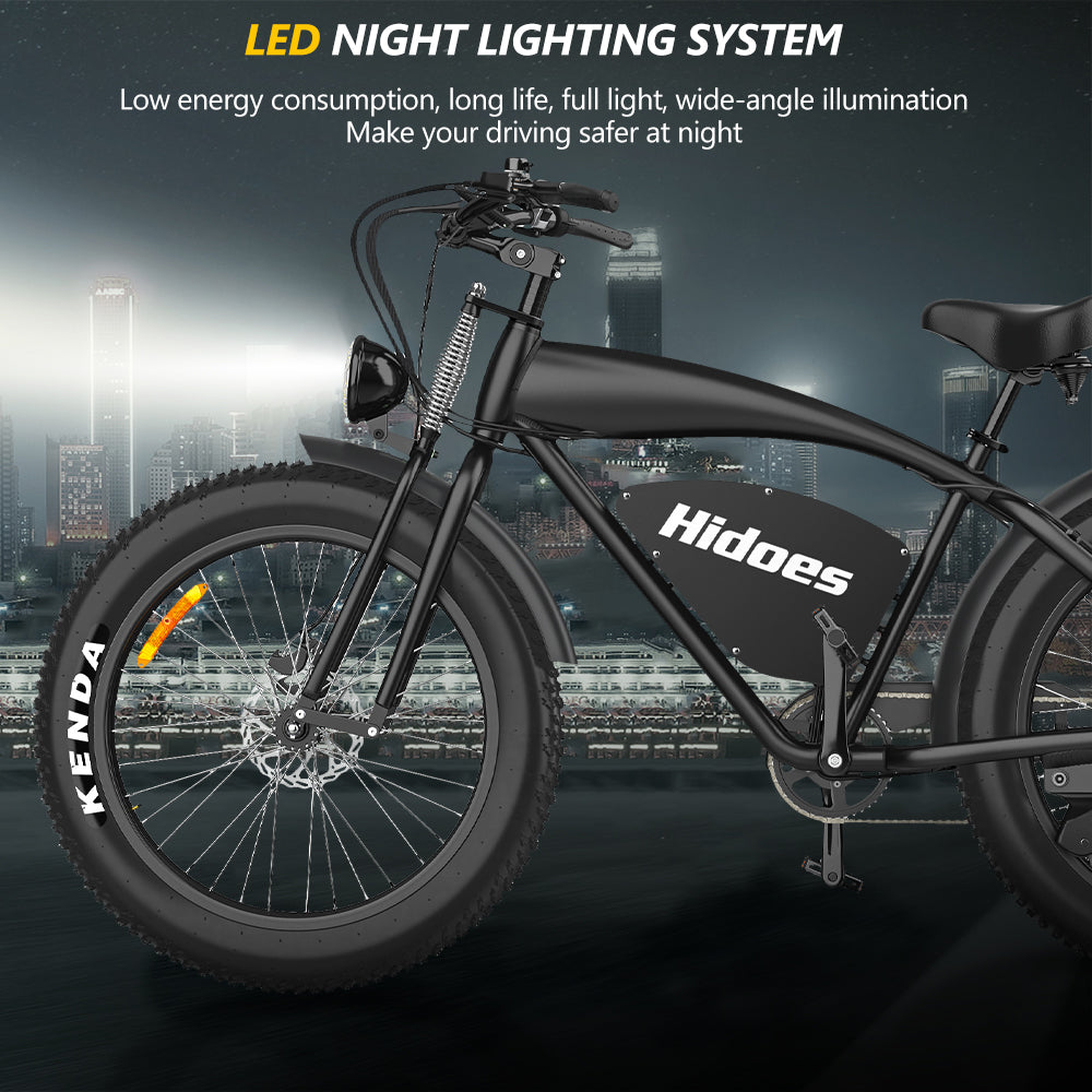 Hidoes 48V Electric Bike for Adults, 26" Fat Tire Electric Mountain Bicycle with 17.5Ah Battery Range 50 Miles, Professional 7-Speed Max 40Mph Ebike for Men Women Black