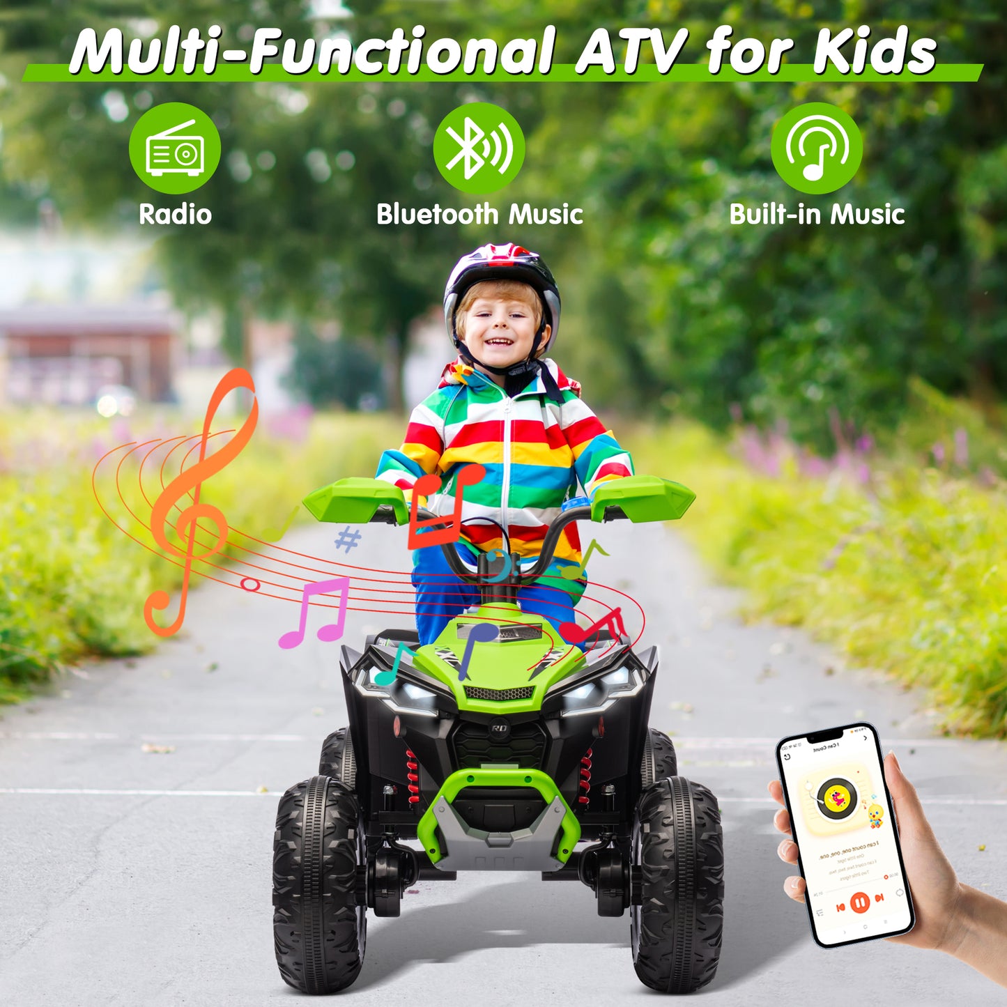 Joyracer 24V 4x4 Kids ATV Electric 4-Wheeler with Leather-Seater, 24 Volt Ride on Toys for Big Kids w/ Kneepads, 4x200W Motors, Bluetooth Music, Green