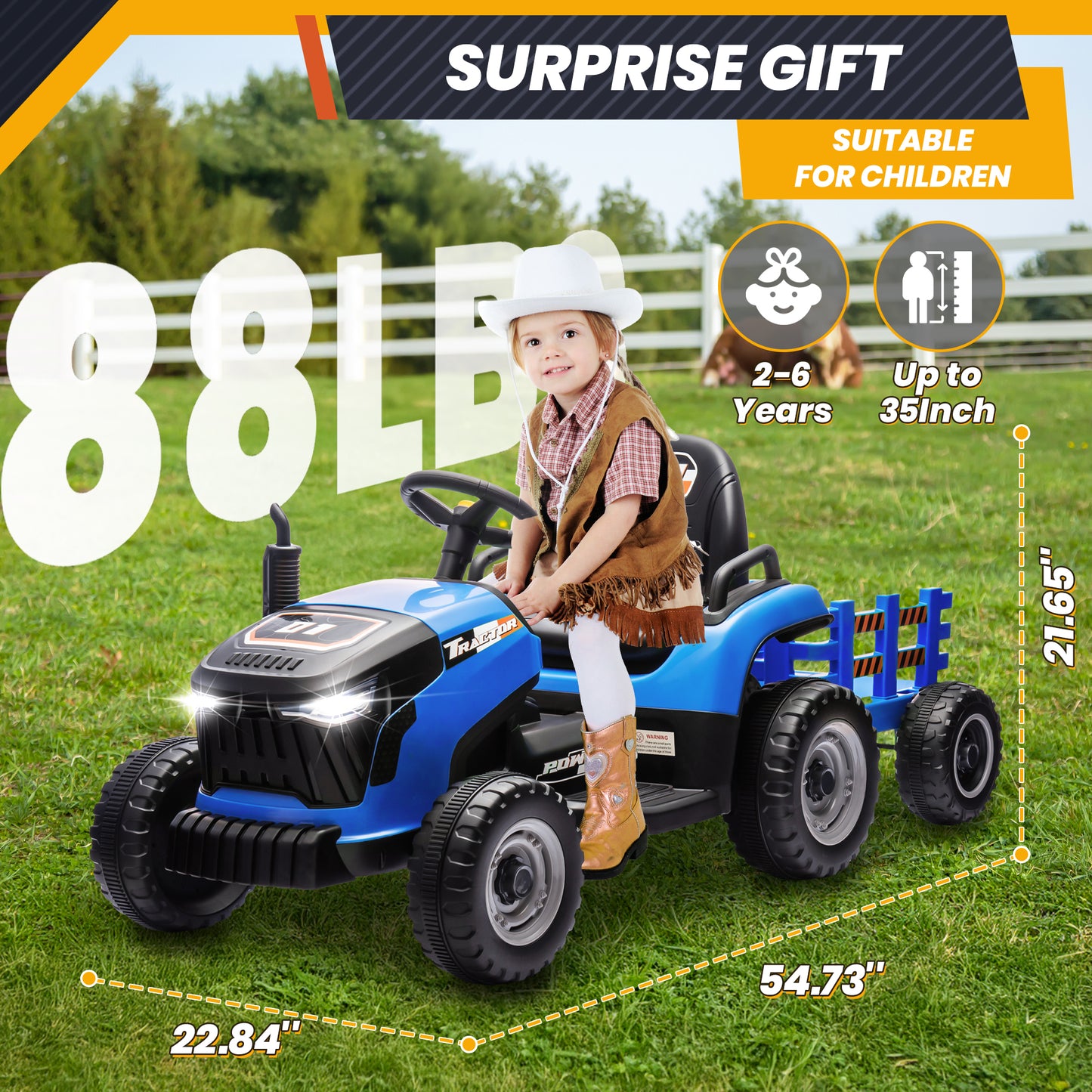 Joyracer 24 Volts Ride on Toys Vehicle w/Remote Control, 2 Seater Powered Ride on Tractor Truck, Electric Car for Kids 2-6 Gifts, 4-Wheelers Tipable Transport Dumper/Bluetooth/Music, Blue-030