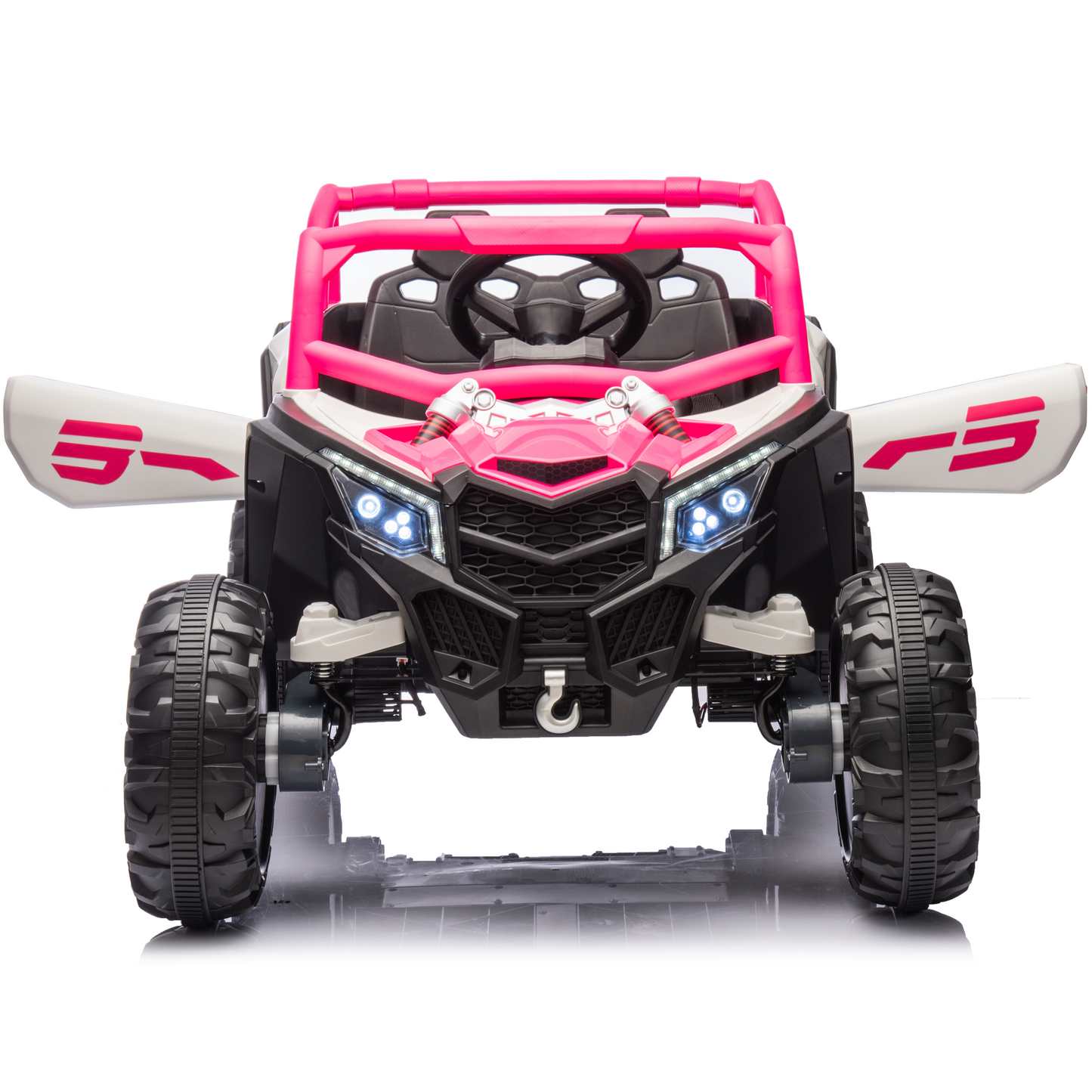 Joyracer 24V Ride on Car w/ Remote Control, 4WD Powered Electric Off-Road UTV with 4*200W Motors, Larger Seat 4 Wheeler with LED Light, Bluetooth, Music, Spring Suspension, 3 Speeds, Pink