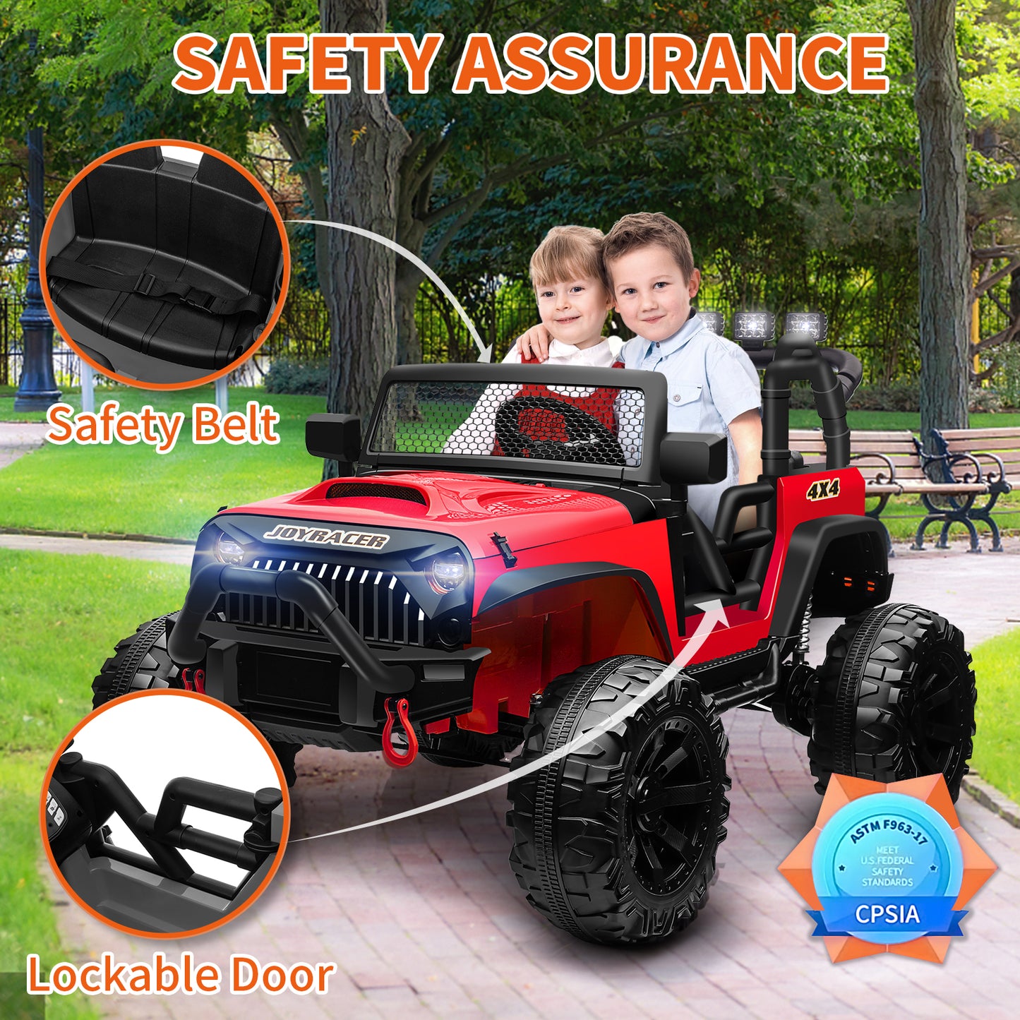 24V 4WD Kids Ride On Truck with Remote Control, 2 Seater Ride On Off-Road Toy Car w/ 4x200W Motors, 9AH Battery Powered Electric Vehicle, Spring Suspension, 3 Speeds, LED Lights, Bluetooth MP3 Music, Red