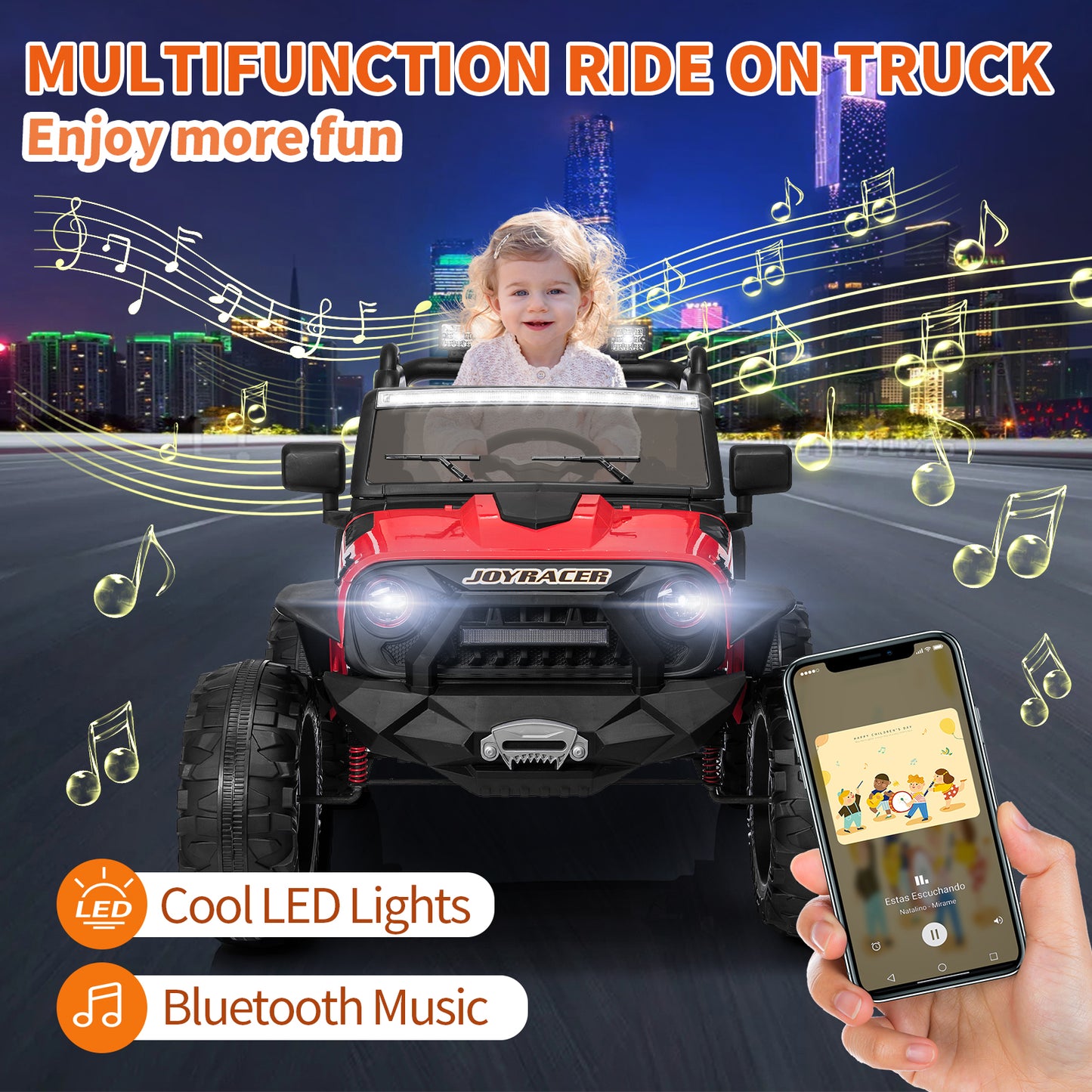 24V Kids Ride on Truck with 2 Seater Remote Control, 4WD Ride on Toy w/ 4*200W Motors 9AH Battery Powered Electric Car, 3 Speeds, Spring Suspension, LED Lights, Bluetooth Music, Red