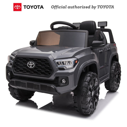 Licensed Toyota Tacoma 12 V Powered Kids Ride-On Car Electric Kids Toys with Parent Remote Control,Foot Pedal, Music, Aux, LED Headlights Gray