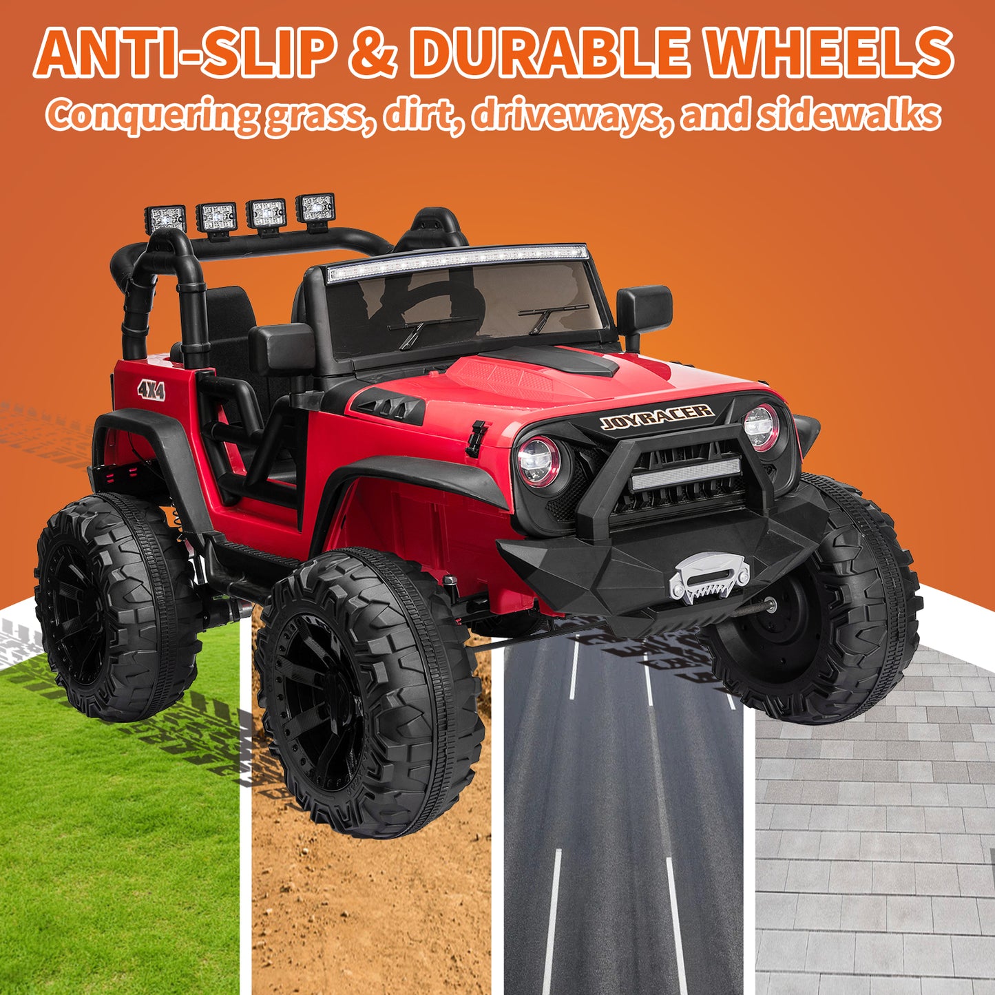 24V Kids Ride on Truck with 2 Seater Remote Control, 4WD Ride on Toy w/ 4*200W Motors 9AH Battery Powered Electric Car, 3 Speeds, Spring Suspension, LED Lights, Bluetooth Music, Red