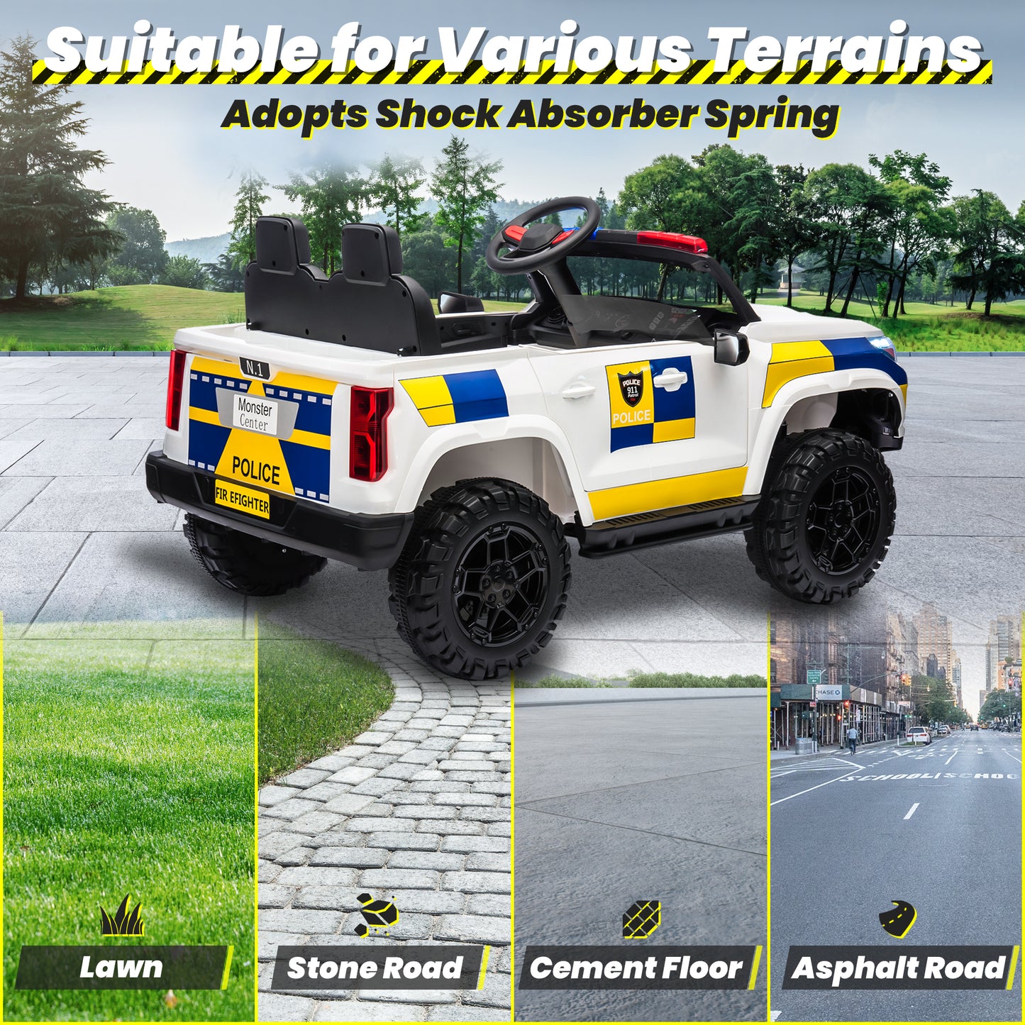 Joyracer 24V Electric Police Car w/ Walkie Talkie, 2 Seater Battery Powered Ride-on Toys w/ Remote, Cop Cars Ride on Truck Car, Siren Sound/Warning Lights, Music, Seat Belts, Kids Toys Gift, White