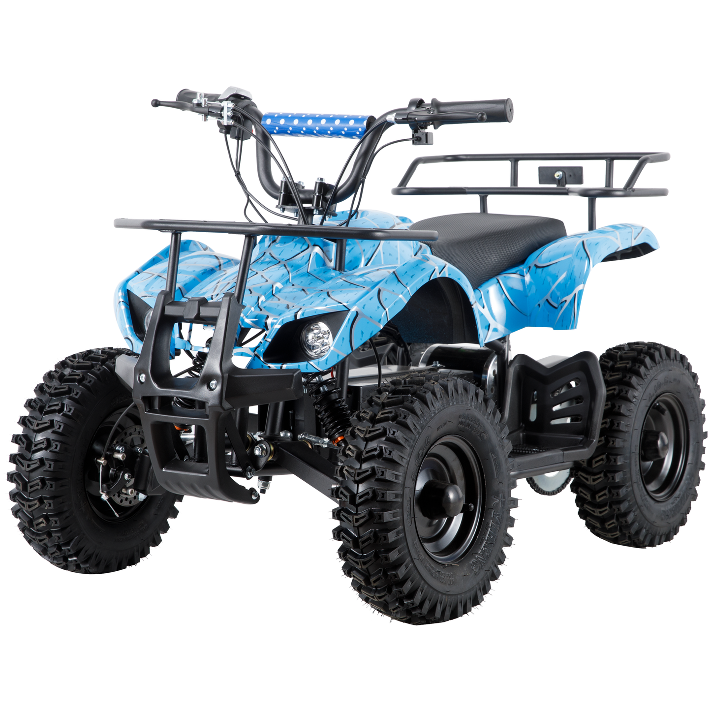 Joyracer 500W Dirt Quad - 36V Powered Ride-on, Electric 4-Wheeler for Kids Teenager, Mini ATV w/ Brush-less Motor, Hydraulic-spring Absorbers, Disc Brakes, 3 Speeds, Up to 16 mph, Light Blue