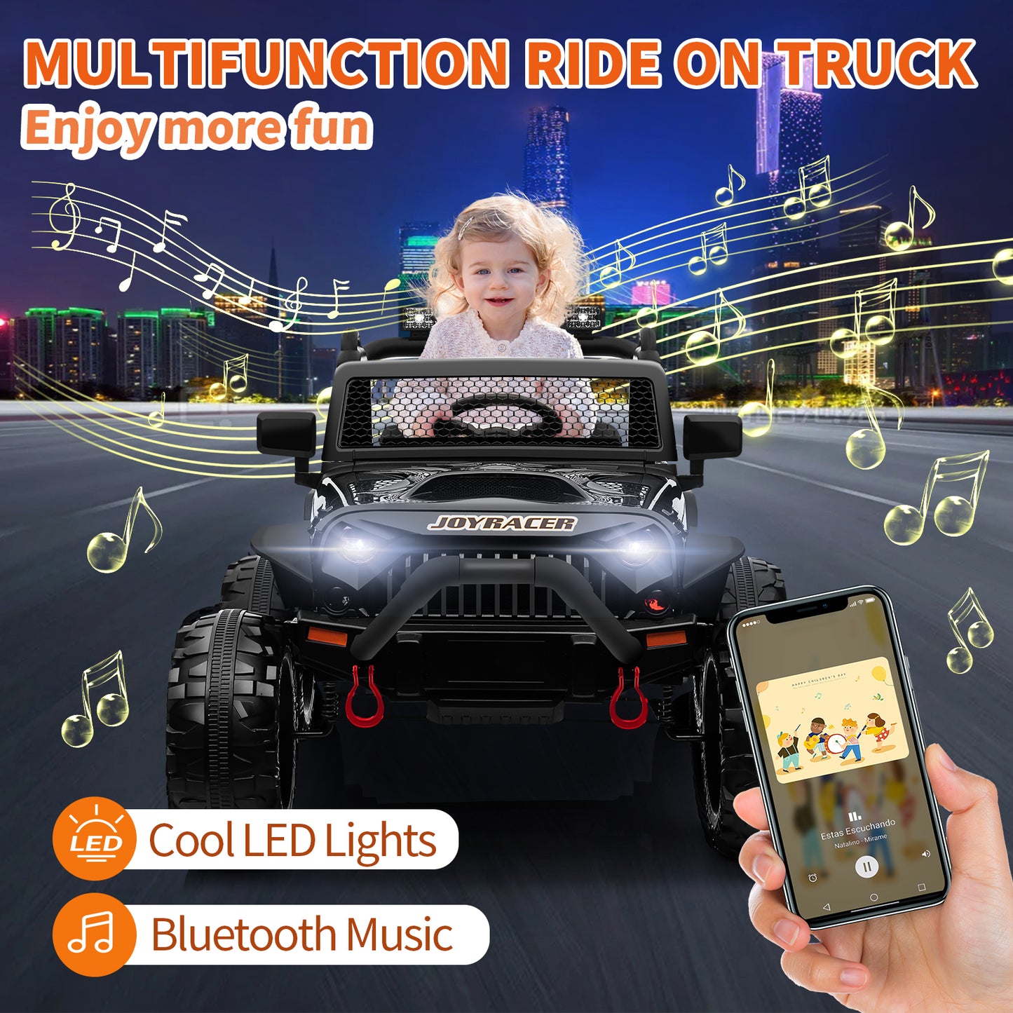 24V 4WD Kids Ride On Truck with Remote Control, 2 Seater Ride On Off-Road Toy Car w/ 4x200W Motors, 9AH Battery Powered Electric Vehicle, Spring Suspension, 3 Speeds, LED Lights, Bluetooth MP3 Music, Black