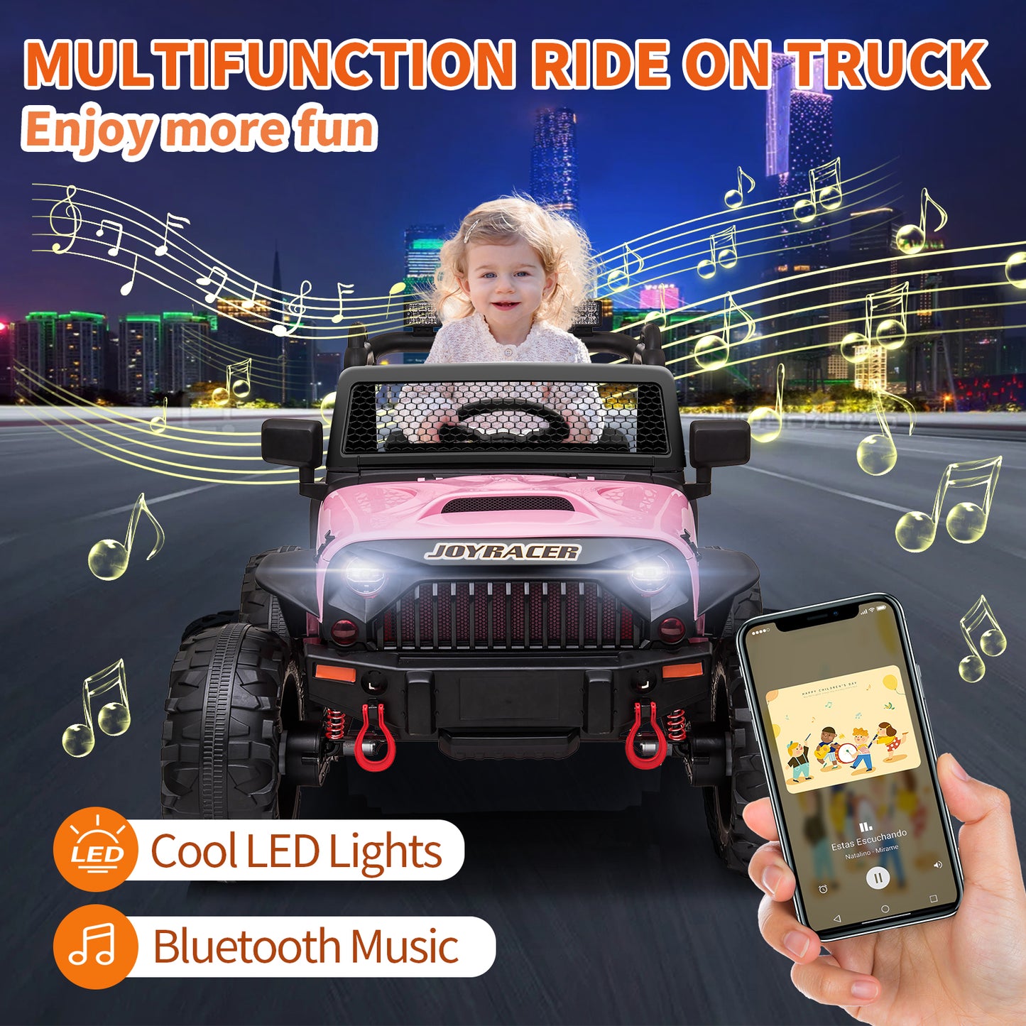 24V 4WD Kids Ride On Truck with Remote Control, 2 Seater Ride On Off-Road Toy Car w/ 4x200W Motors, 9AH Battery Powered Electric Vehicle, Spring Suspension, 3 Speeds, LED Lights, Bluetooth MP3 Music, Pink
