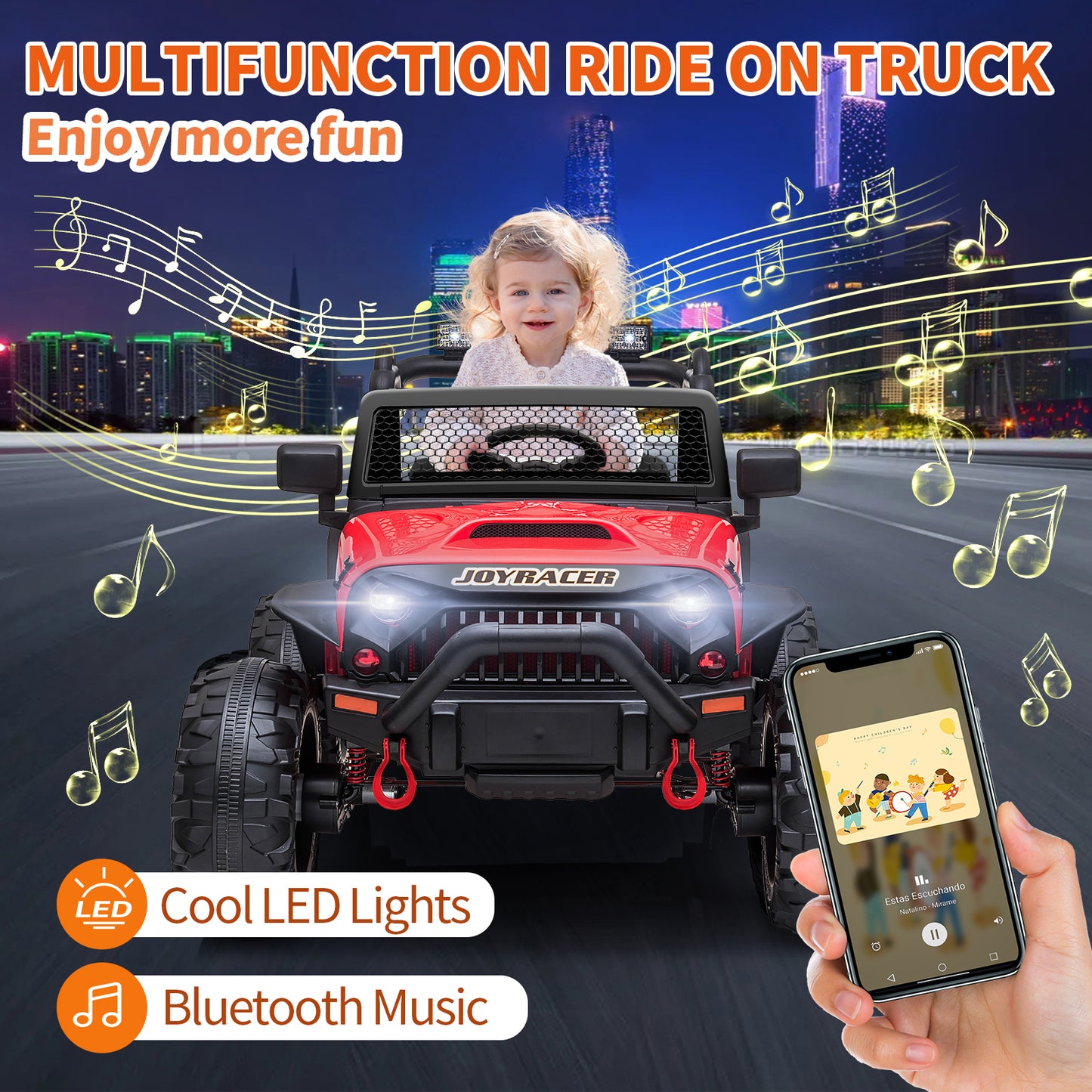 24V 4WD Kids Ride On Truck with Remote Control, 2 Seater Ride On Off-Road Toy Car w/ 4x200W Motors, 9AH Battery Powered Electric Vehicle, Spring Suspension, 3 Speeds, LED Lights, Bluetooth MP3 Music, Red