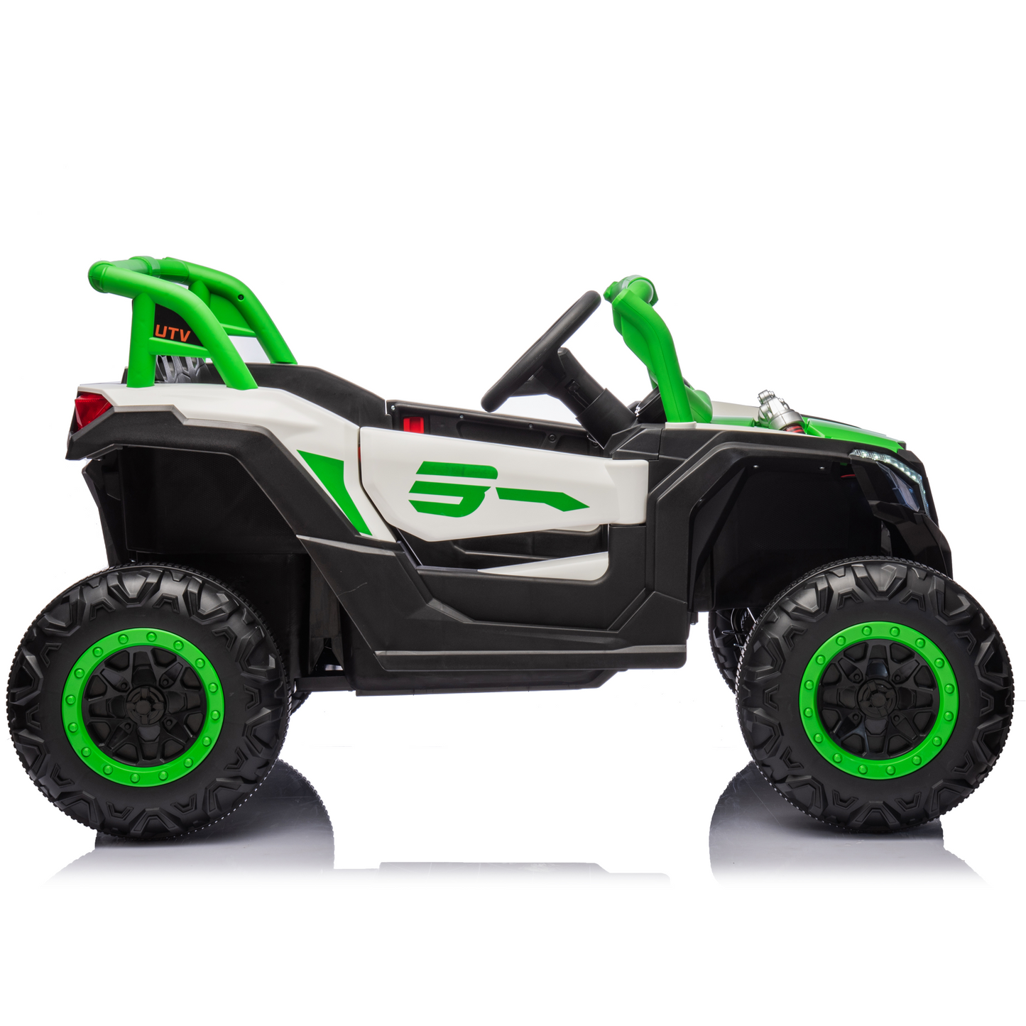 Joyracer 24V Ride on Car w/ Remote Control, 4WD Powered Electric Off-Road UTV with 4*200W Motors, Larger Seat 4 Wheeler with LED Light, Bluetooth, Music, Spring Suspension, 3 Speeds, Green