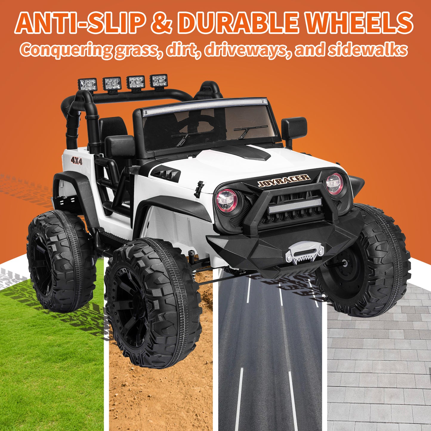 24V Kids Ride On Truck with 2 Seater Remote Control, 4WD Ride On Toy w/ 4*200W Motor 9AH Battery Powered Electric Car, 3 Speeds, Spring Suspension, LED Lights, Bluetooth Music, White