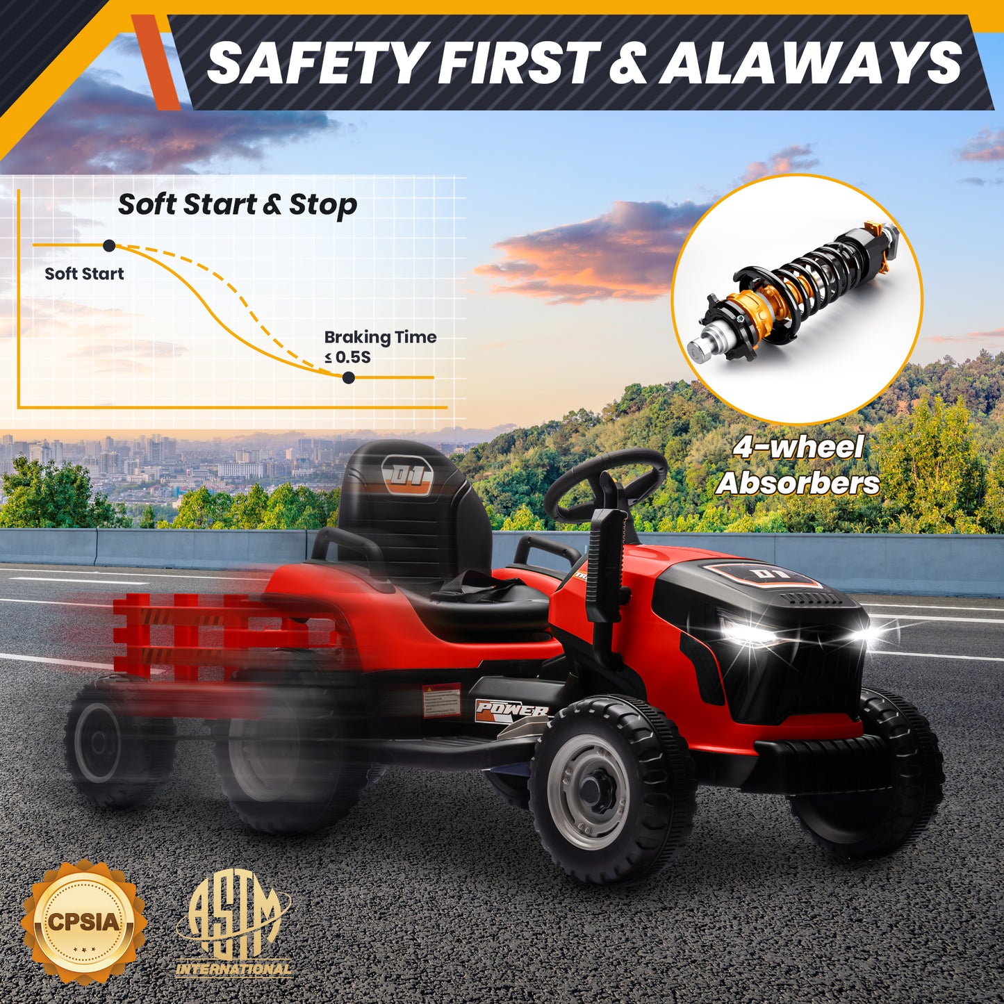 Joyracer 24 Volts Ride on Toys Vehicle w/Remote Control, 2 Seater Powered Ride on Tractor Truck, Electric Car for Kids 2-6 Gifts, 4-Wheelers Tipable Transport Dumper/Bluetooth/Music, Red-030