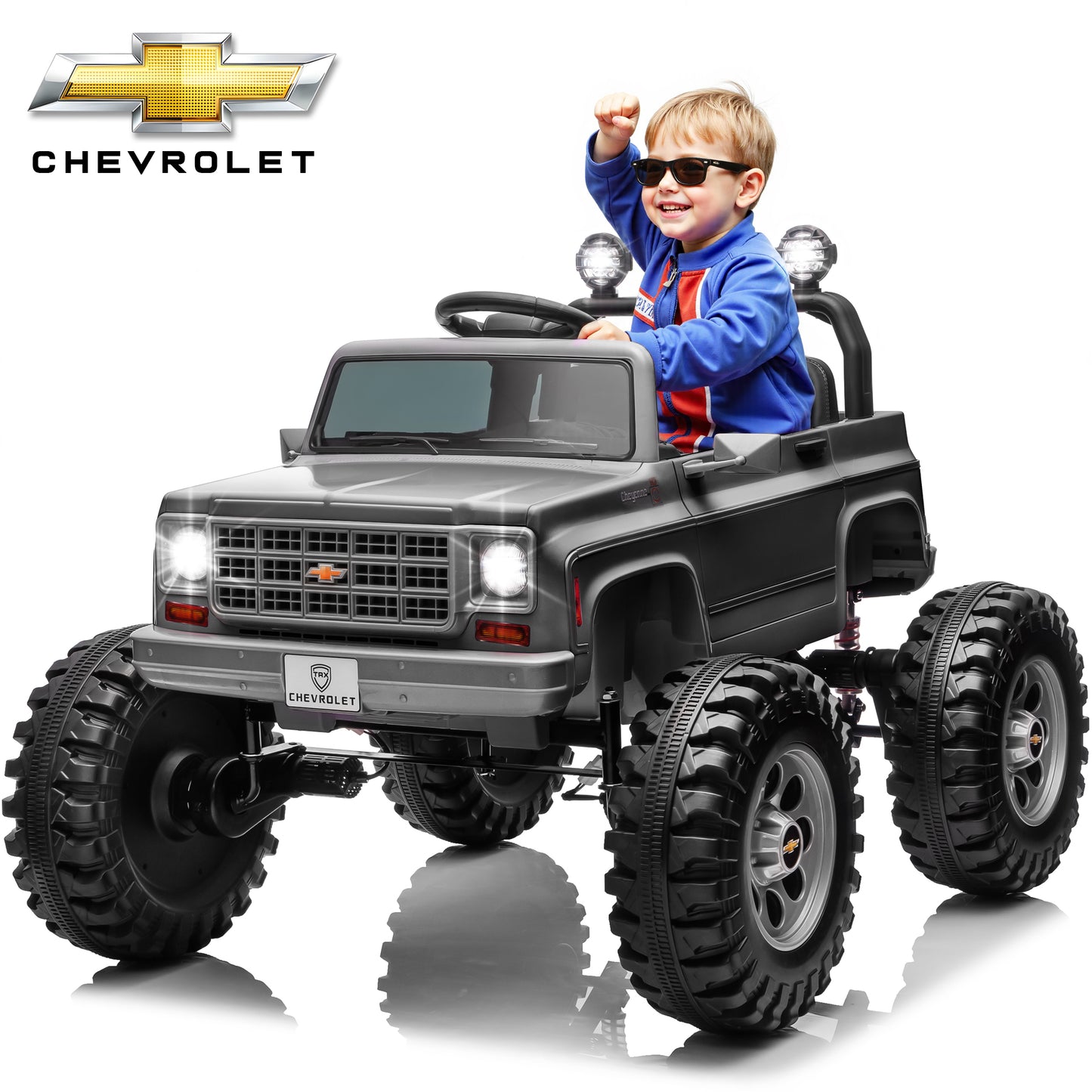 Joyracer 24 Volt Ride on Toys, Chevrolet Cheyenne Electric Car for Big Kids, Power Car Wheels with Remote, Bluetooth Music, USB, LED Lights, Black