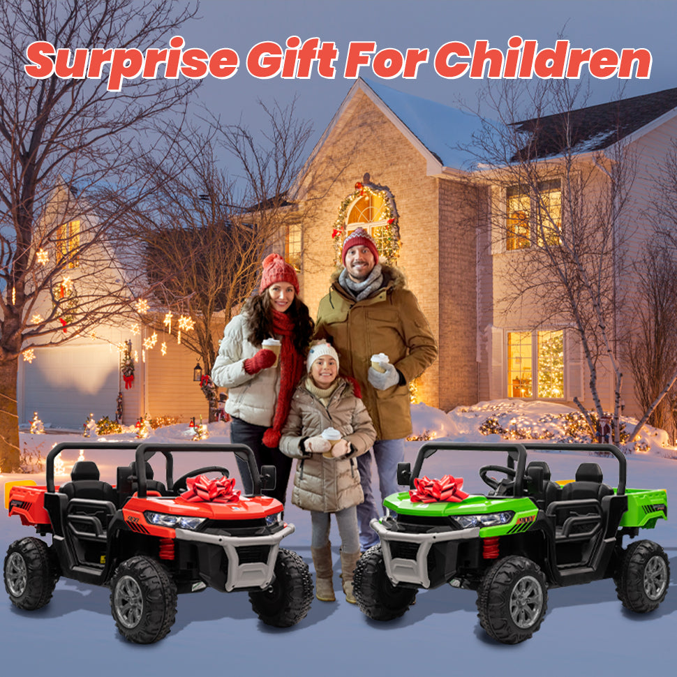 24V Kids Ride on Tractor with Remote Control, 2 Seater Ride on Truck for Kids Gift, 2x200W Motor, Electric Battery Powered Ride on Toy with Trailer & Shovel, Horn, MP3, Bluetooth Music, Green-623