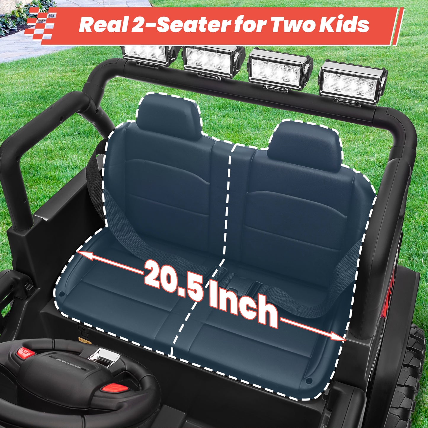 Joyracer 24V 2 Seater Kids Ride on Truck with Remote Control, 4×200W Motor, Electric Battery Powered Toys Car w/ 4 Wheels Spring Suspension, 3 Speeds, LED Lights, Bluetooth Music, Black