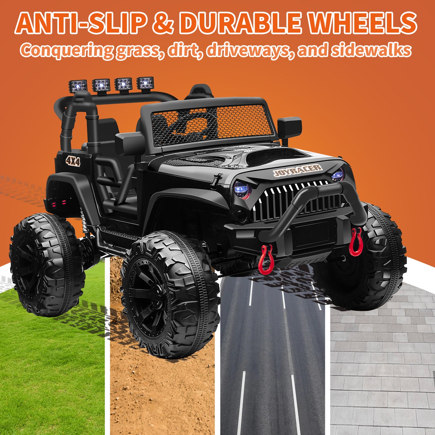 24V 4WD Kids Ride On Truck with Remote Control, 2 Seater Ride On Off-Road Toy Car w/ 4x200W Motors, 9AH Battery Powered Electric Vehicle, Spring Suspension, 3 Speeds, LED Lights, Bluetooth MP3 Music, Black