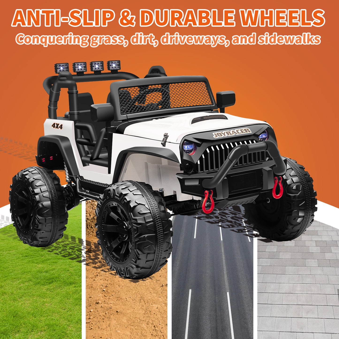 24V 4WD Kids Ride On Truck with Remote Control, 2 Seater Ride On Off-Road Toy Car w/ 4x200W Motors, 9AH Battery Powered Electric Vehicle, Spring Suspension, 3 Speeds, LED Lights, Bluetooth MP3 Music, White