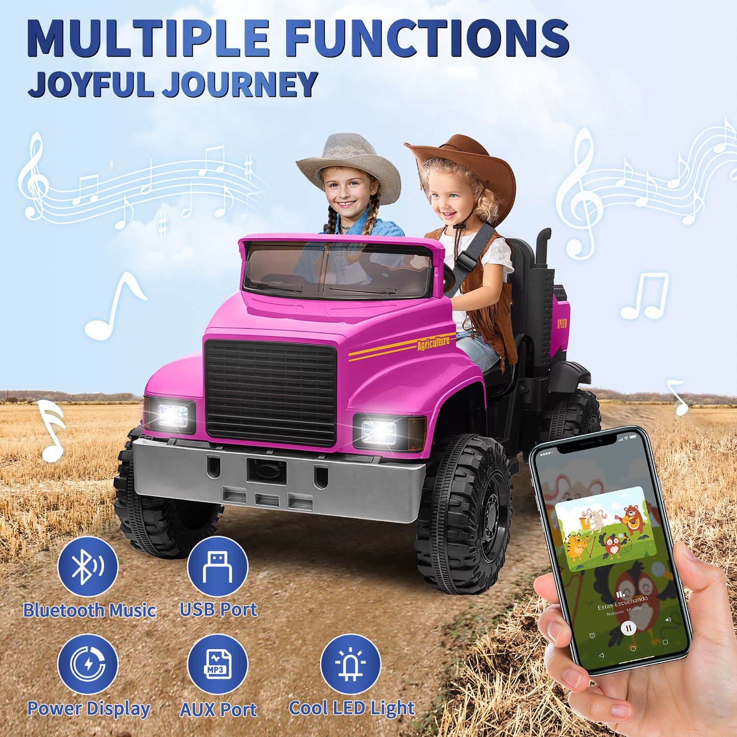 24V 2 Seater Kids Ride on Dump Truck Car, Electric Powered Ride on Toy Tractor with Trailer Remote Control