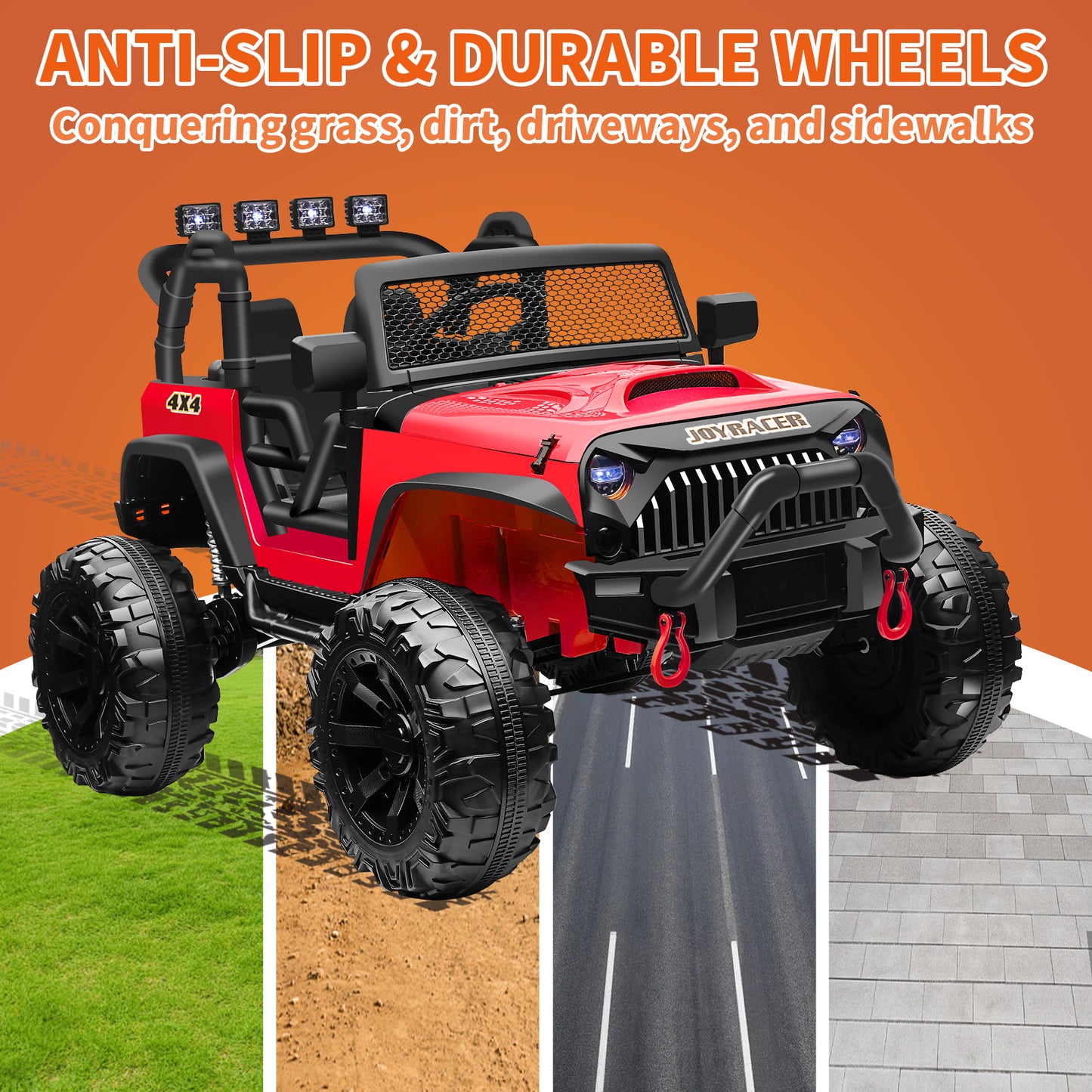 24V 4WD Kids Ride On Truck with Remote Control, 2 Seater Ride On Off-Road Toy Car w/ 4x200W Motors, 9AH Battery Powered Electric Vehicle, Spring Suspension, 3 Speeds, LED Lights, Bluetooth MP3 Music, Red