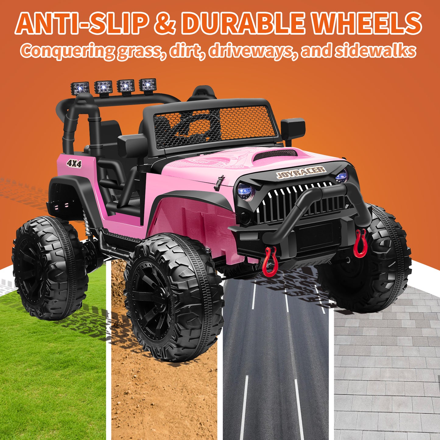 24V 4WD Kids Ride On Truck with Remote Control, 2 Seater Ride On Off-Road Toy Car w/ 4x200W Motors, 9AH Battery Powered Electric Vehicle, Spring Suspension, 3 Speeds, LED Lights, Bluetooth MP3 Music, Pink