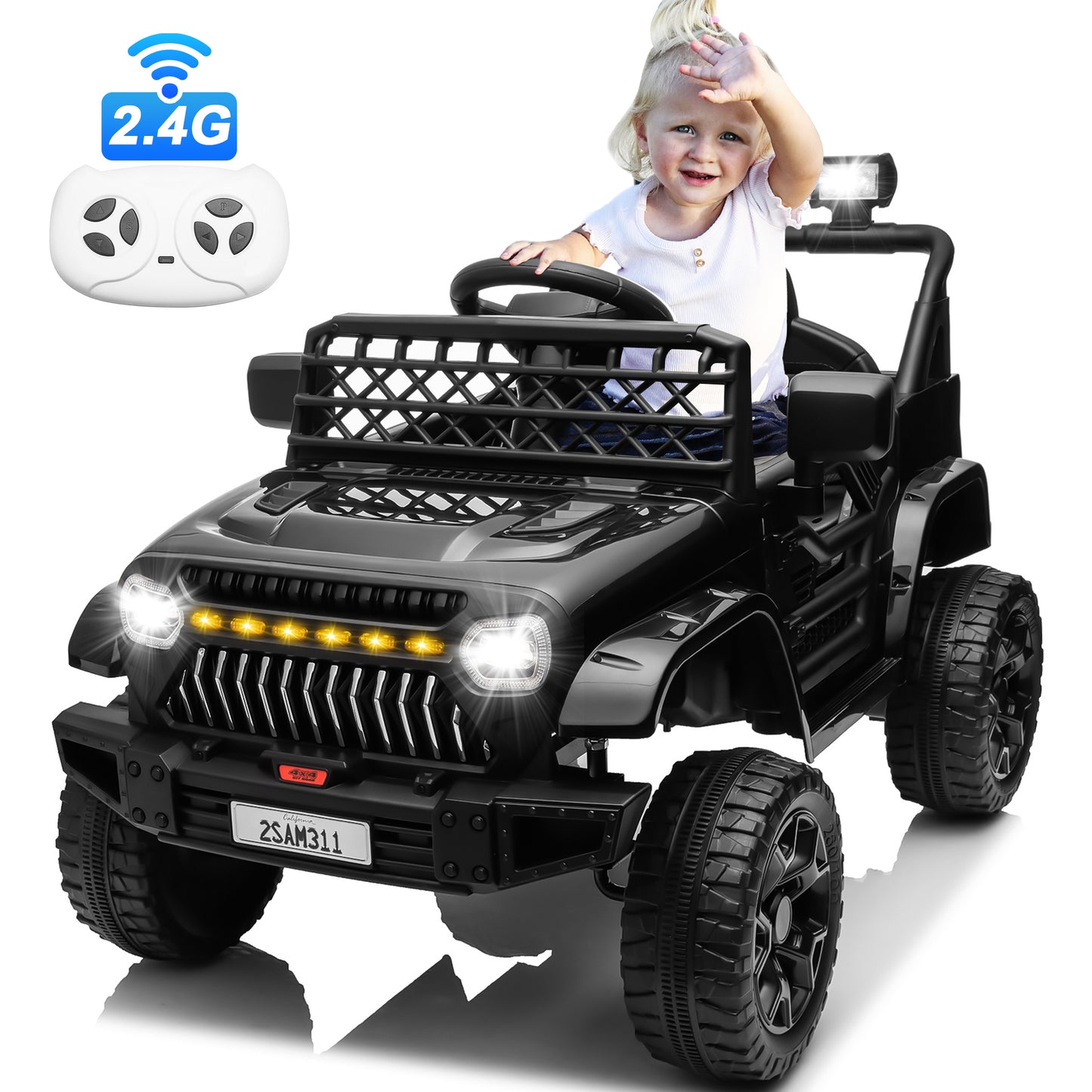 12V Ride on Toys with Remote Control, Kids Battery Car Electric Powered Ride on Car w/ 3-Speed, 4-Wheel Suspension, Music, Bluetooth, MP3, LED Lights, Large Wheels, Black