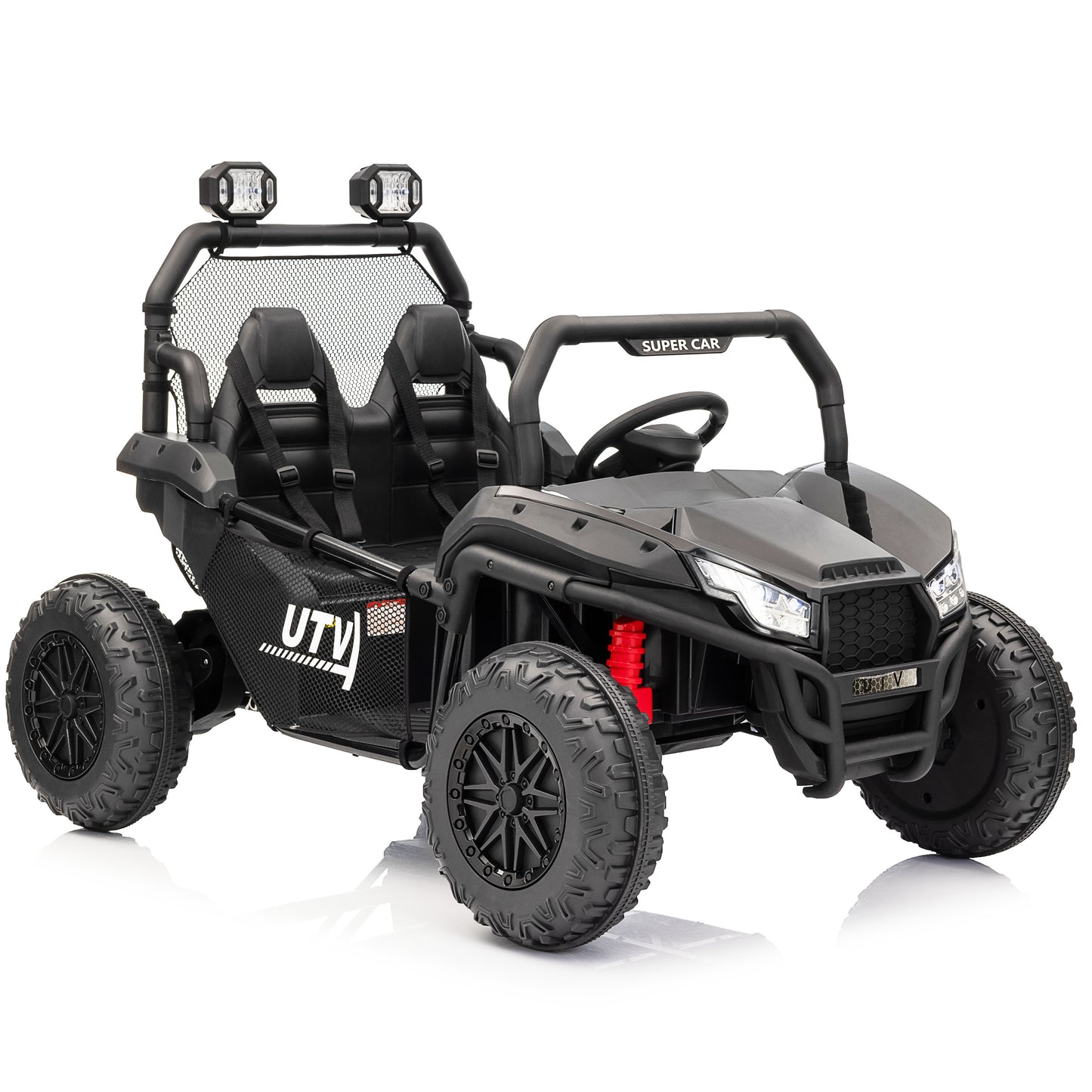 Joyracer 24 Volt Ride on Toys with Remote, Metal Frame Electric Powered off-Road UTV with 2 XL Seater, 4x200W 5MPH Max, 4WD/2WD Switchable, 3 Speeds, Bluetooth, Storage, Pull Bow for Gift