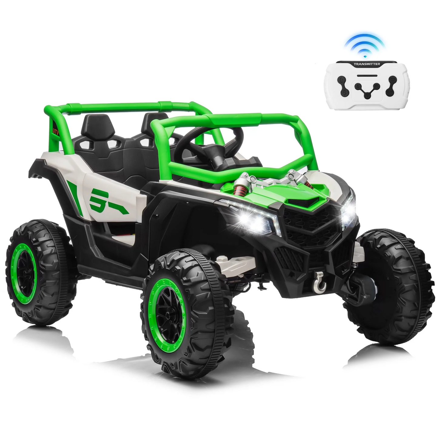 Joyracer 24V Ride on Toys w/ Remote Control, 4WD Powered Electric Off-Road UTV with 4*200W Motors, Larger Seat 4 Wheeler with LED Light, Bluetooth, Music, Spring Suspension, 3 Speeds,3-8years