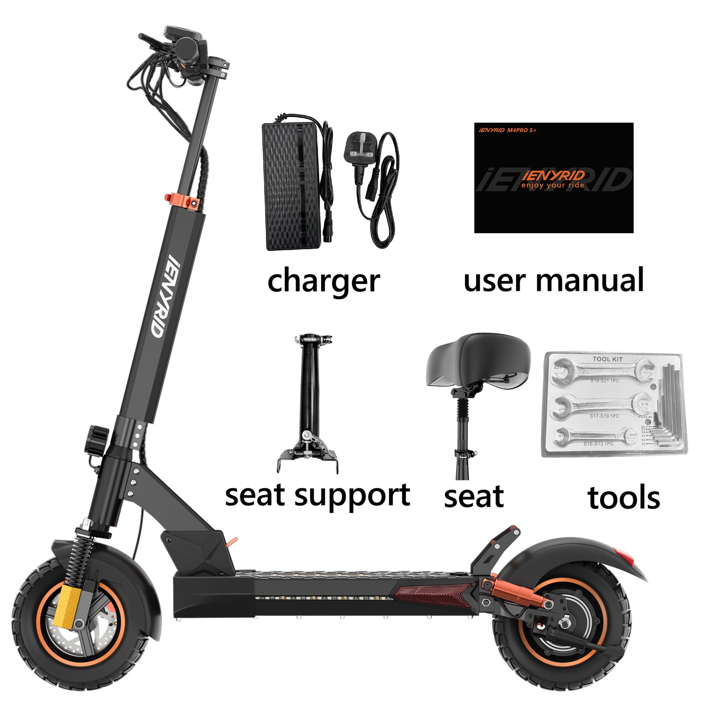 iENYRID S+ 800W Adults Electric Scooter with Removable Seat, 10" Off-road Pneumatic Tires, 3 Speeds 28 MPH Max, Folding Electric Scooter 330lbs Weight Limit Black