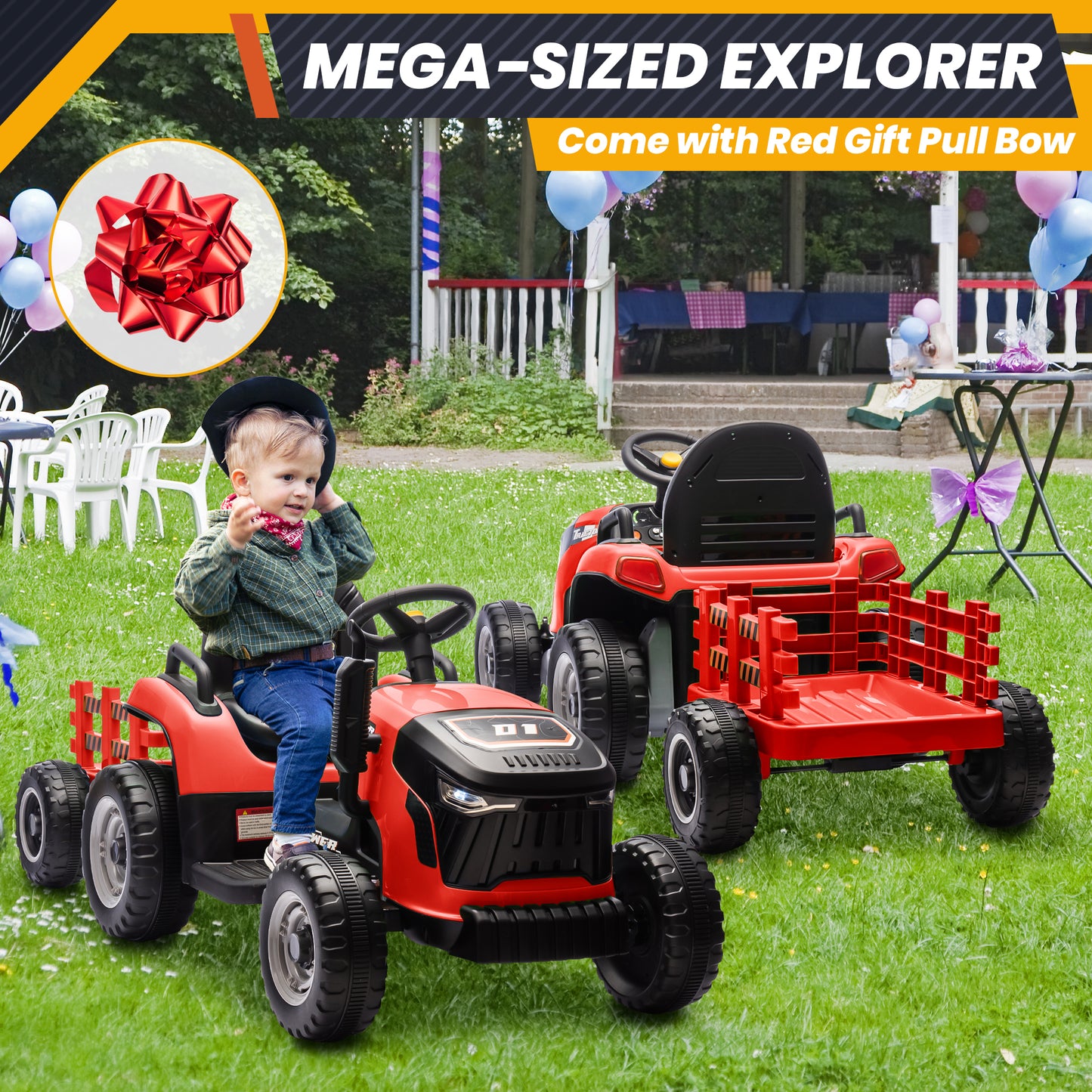 Joyracer 24 Volts Ride on Toys Vehicle w/Remote Control, 2 Seater Powered Ride on Tractor Truck, Electric Car for Kids 2-6 Gifts, 4-Wheelers Tipable Transport Dumper/Bluetooth/Music, Red-030