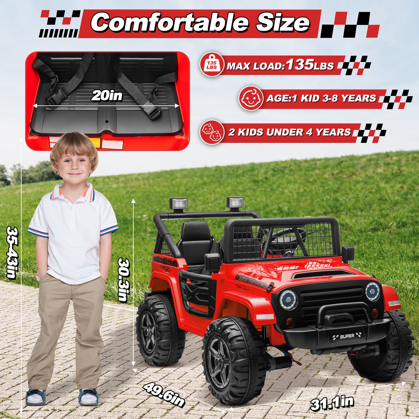 24 Volt 4WD Ride on Toys for Big Kids, 2 Seater Ride on Truck Car with Remote Control, Outdoor 4-Wheeler Toys, Bluetooth, Music-N0427