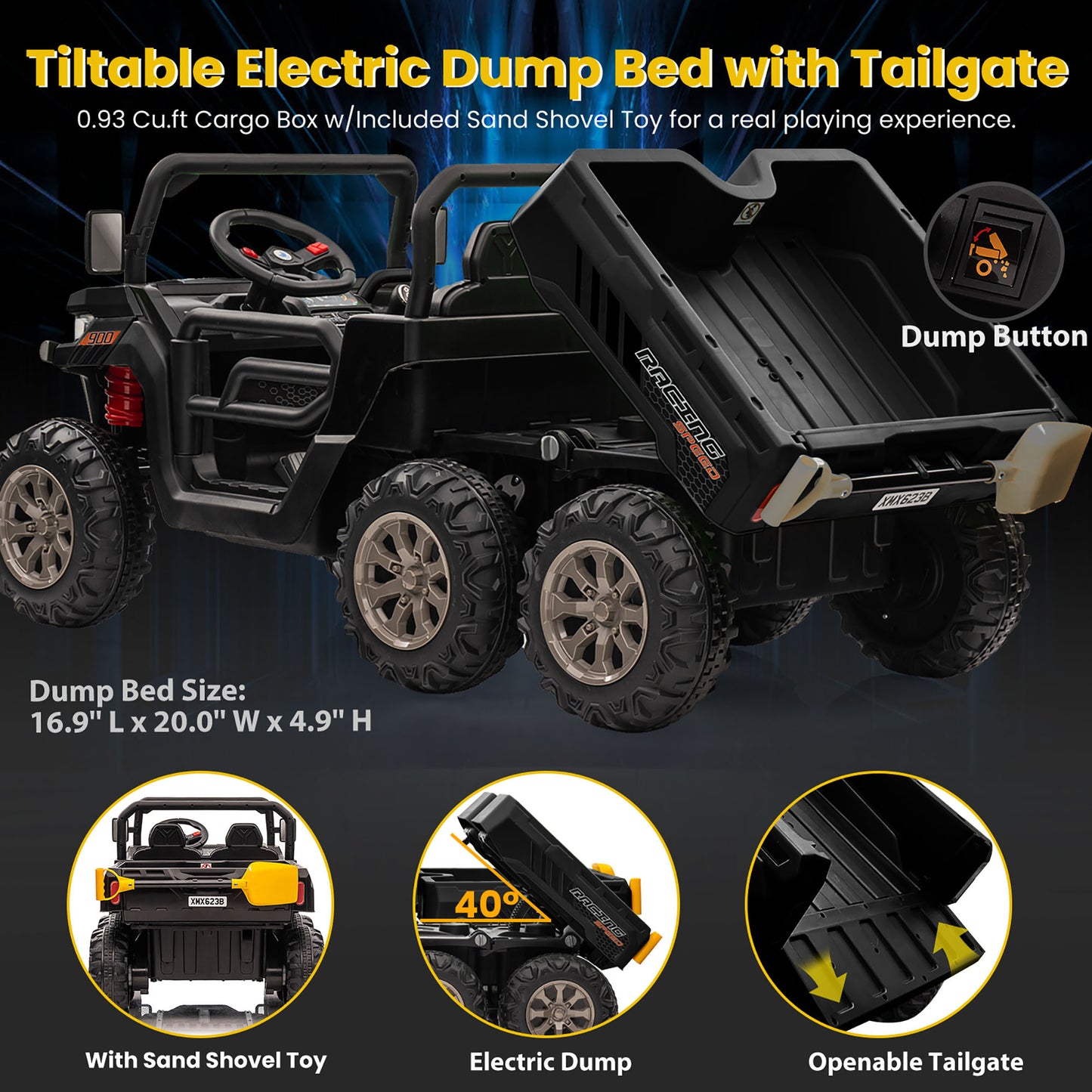 24V 2 Seater Kids Ride on Truck Car, 4WD Electric Powered Ride on Tractor with Trailer Remote Control