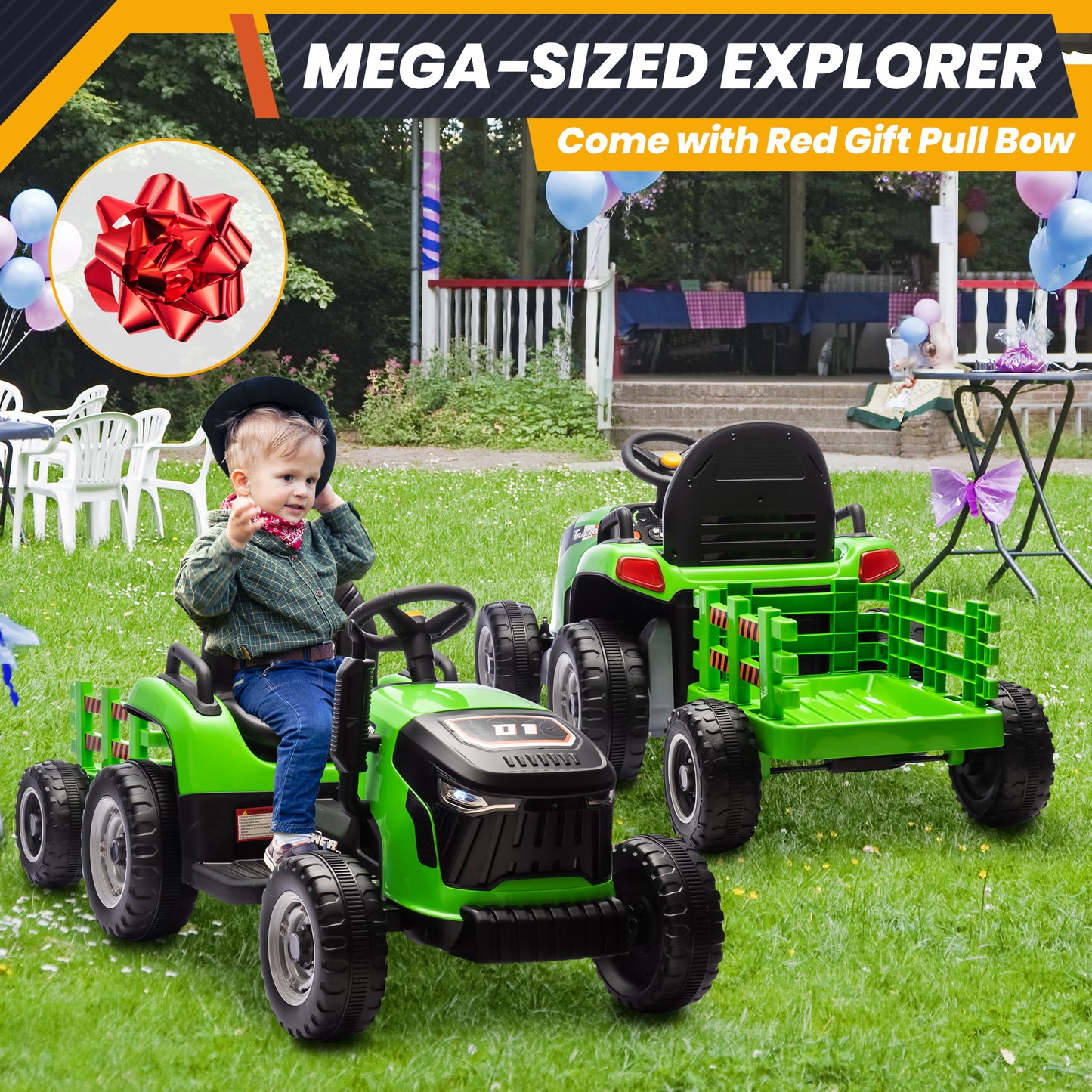 Joyracer 24V Kids Ride on Tractor Car w/ Parent Remote Control, Powered 4-Wheeler Toy for Toddlers w/3 Speeds, Music, Green-N0427