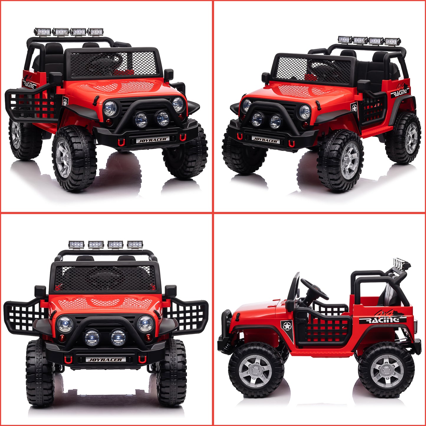 Joyracer 24V 2 Seater Kids Ride on Truck with Remote Control, 4×200W Motor, Electric Battery Powered Toys Car w/ 4 Wheels Spring Suspension, 3 Speeds, LED Lights, Bluetooth Music, Red
