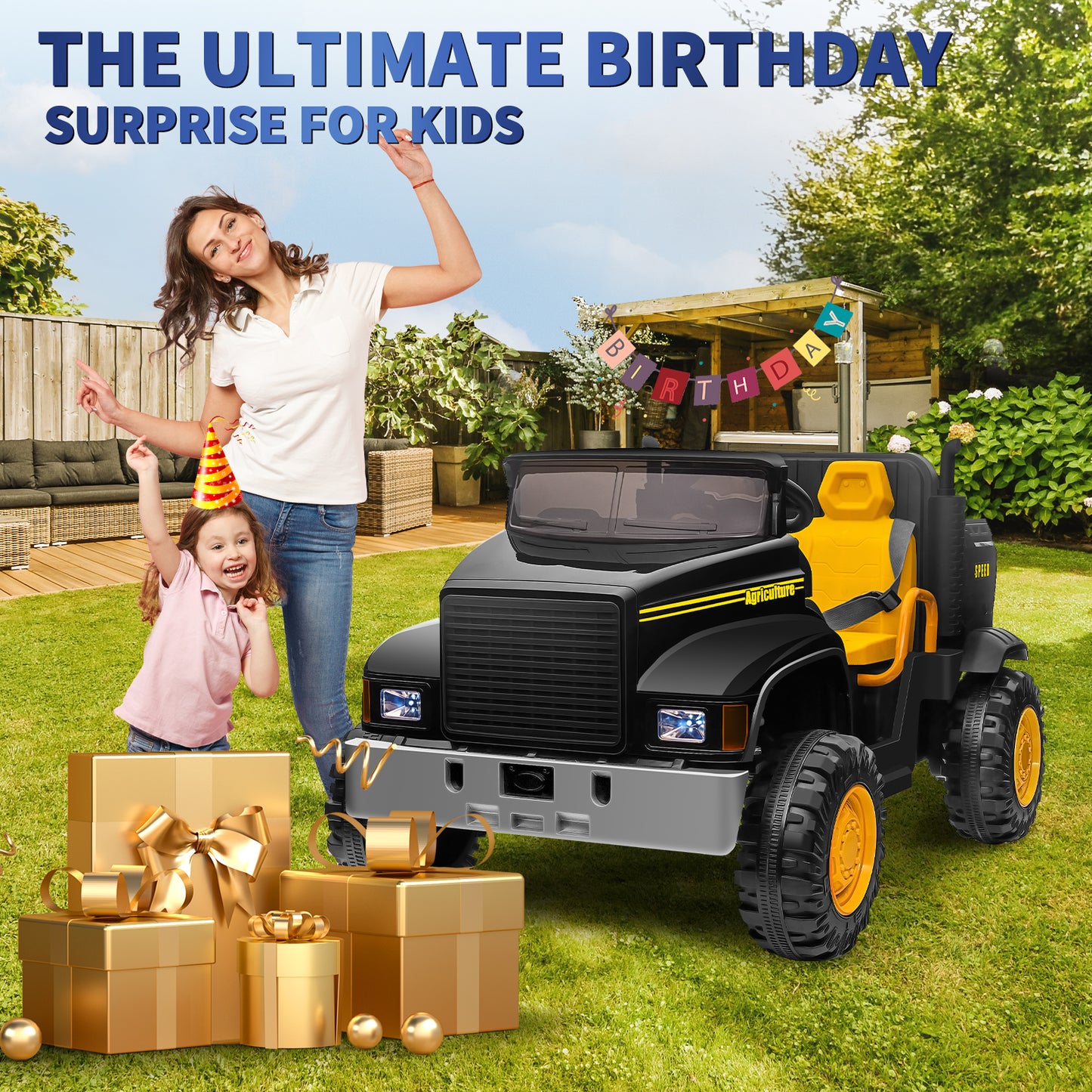 24V Kids Ride On Car Tractor with Remote Control black
