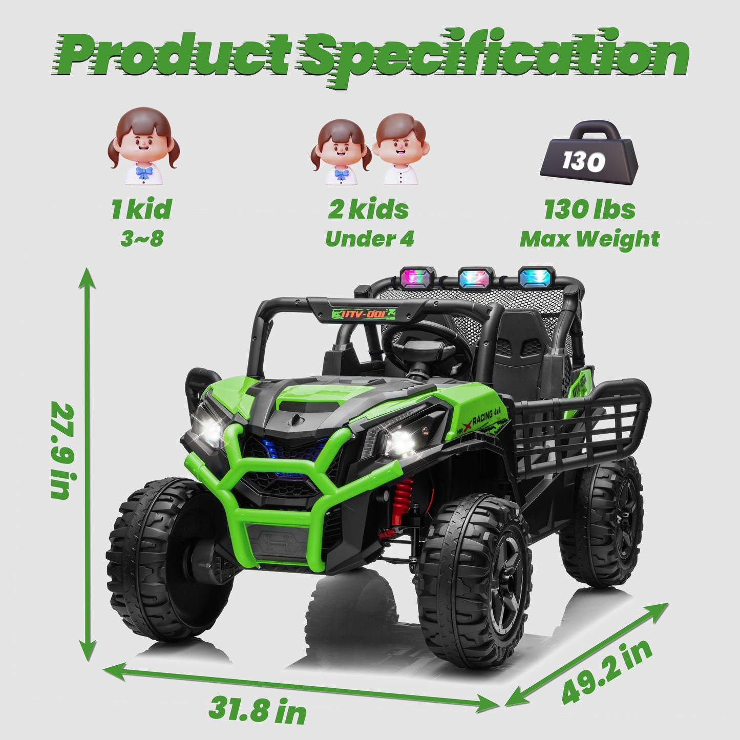 Joyracer 4WD 24V Ride on Toys Car w/ 2 XL Seater Remote Control, Electric UTV w/ 4*200W Motor, Power Car Wheels, LED Lights, Spring Suspension, 3 Speeds, Bluetooth Music