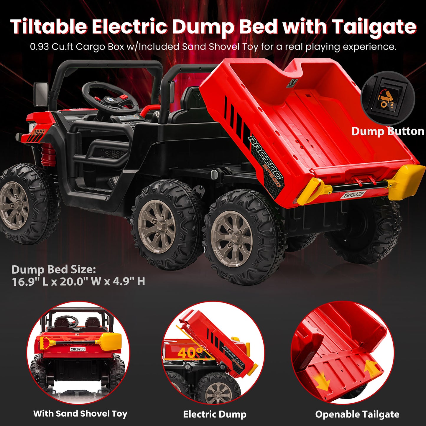 24V 2 Seater Kids Ride on Truck Car, 4WD Electric Powered Ride on Tractor with Trailer Remote Control