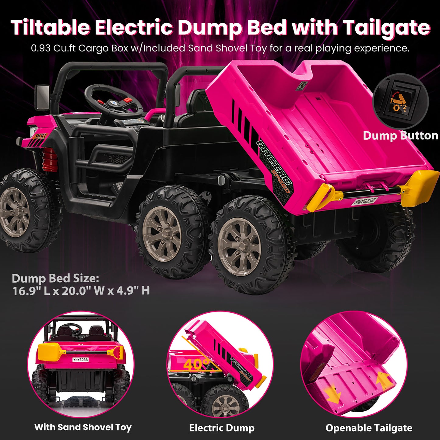 24V 2 Seater Kids Ride on Truck Car, 4WD Electric Powered Ride on Tractor with Trailer Remote Control