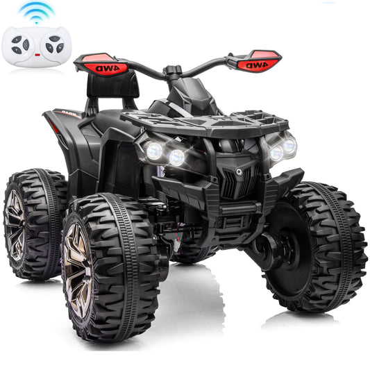 Joyracer 4WD ATV for Kids, 24 Volt Ride on Toys, Power ATV Wheels with 800W Motor, Remote, Bluetooth Music, Horn, LED for Big Kids Gift, Red