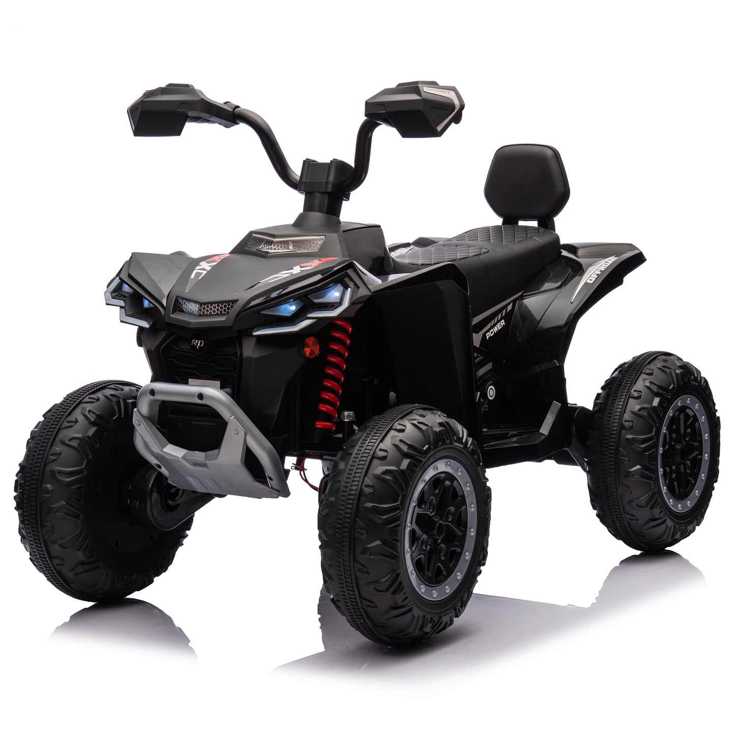 Joyracer 24V 4x4 Kids ATV Electric 4-Wheeler with Leather 2-Seater, 24 Volt Ride on Toys for Big Kids w/ Kneepads, 4x200W Motors, Bluetooth Music, Black,Green,Pink,Red-2405