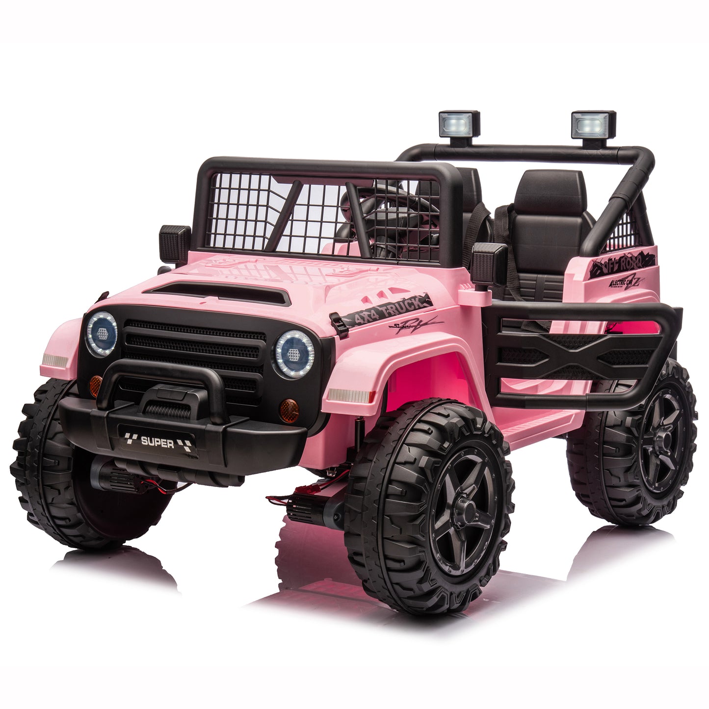 4x4 24V Kids Ride on Car Truck w/ 2 Seater Remote Control, 4*200W Motor 9AH Battery Powered Electric Ride on Toys Car, 3 Speeds, Wheels,Spring Suspension, Bluetooth Music for Girls Boys, Pink