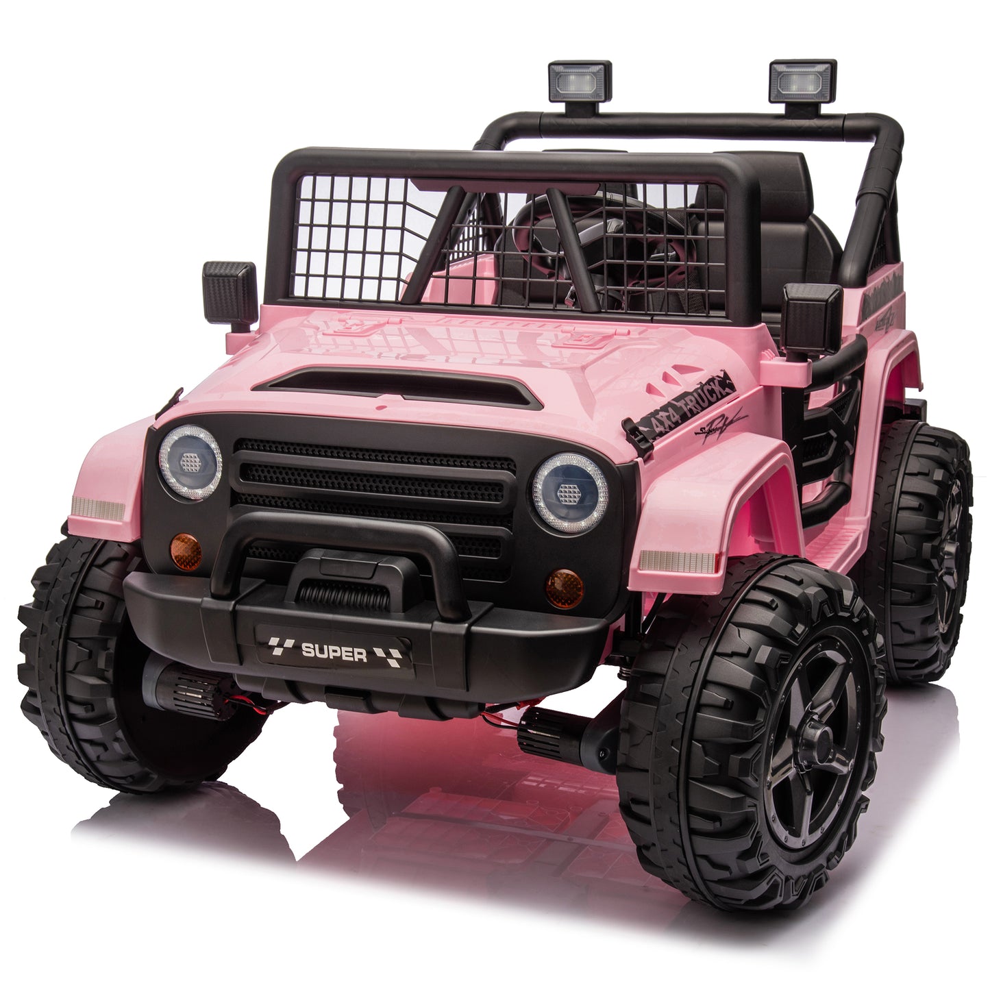 4x4 24V Kids Ride on Car Truck w/ 2 Seater Remote Control, 4*200W Motor 9AH Battery Powered Electric Ride on Toys Car, 3 Speeds, Wheels,Spring Suspension, Bluetooth Music for Girls Boys, Pink