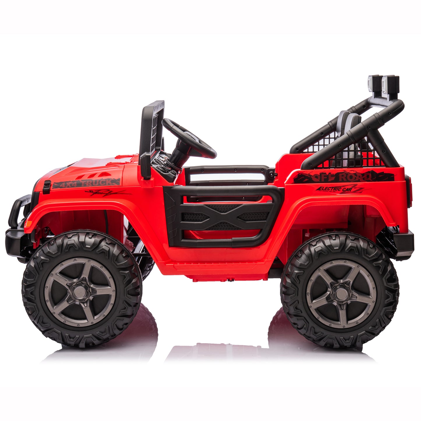 Joyracer 24V Ride on Truck Car w/ Remote, 2 Seater 4WD/2WD Switchable Electric Car for Kids, 4x100W Motor Power Four Wheels, Kids Outdoor Toys for Boys Girls, Max Speed 6Mph, Bluetooth/Music, Red--055