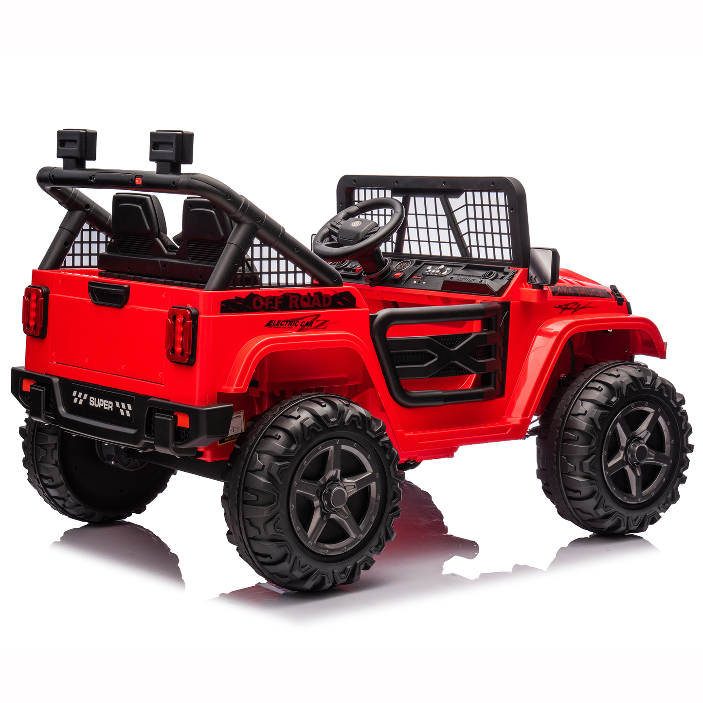 4x4 24 Volts Ride on Car Truck w/ 2 Seater & Remote Control, 4*200W Motor 9AH Battery Powered Electric Ride on Toys Car, 3 Speeds, Wheels, Spring Suspension, Bluetooth Music, Big Kids, Red