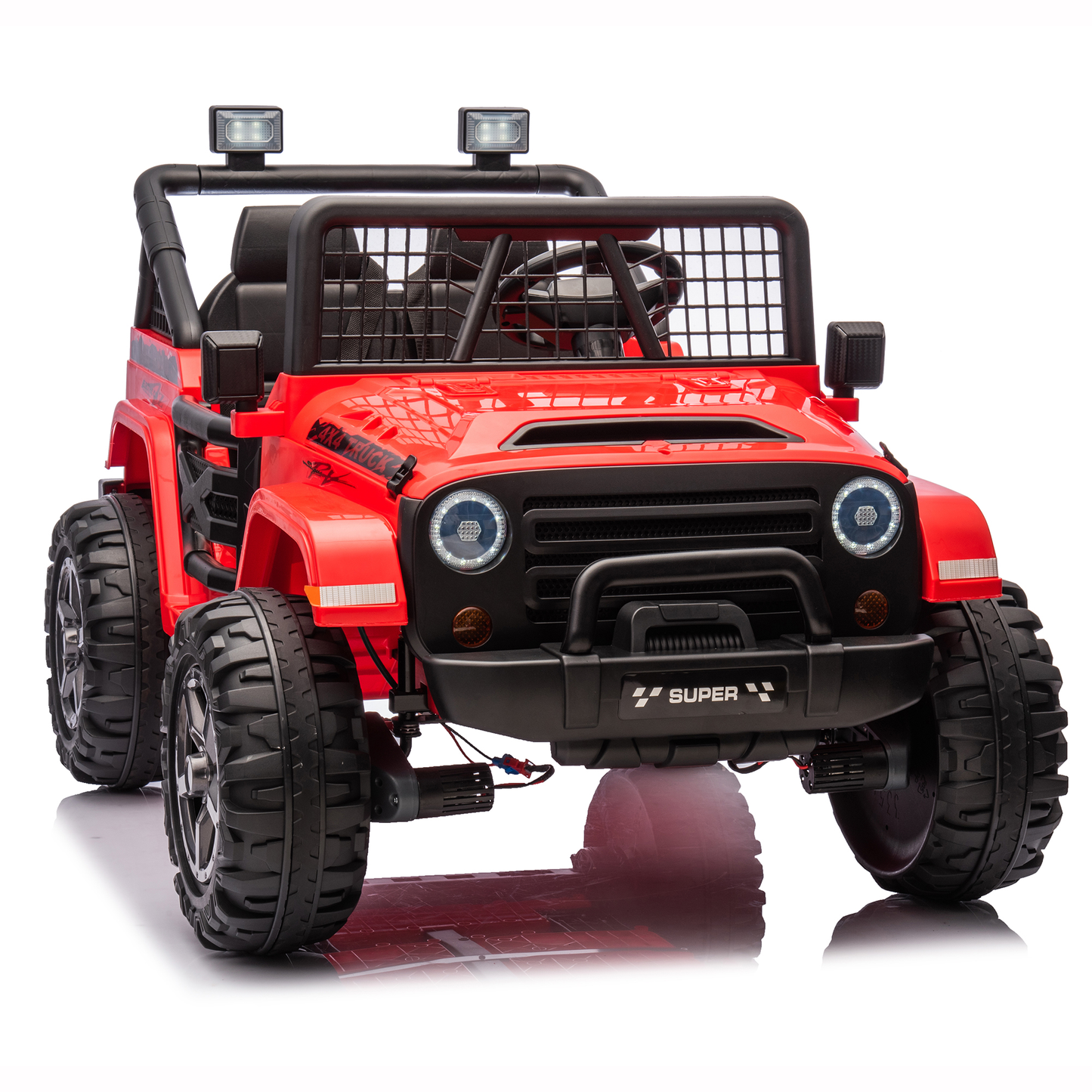 Joyracer 800W 24 Volt Ride on Toys, 4WD/2WD Switchable, Kids Ride on Car Truck w/ 2 Seater Remote Control, Power Car Wheels, 3 Speeds, Spring Suspension, Bluetooth Music for Girls Boys, Red